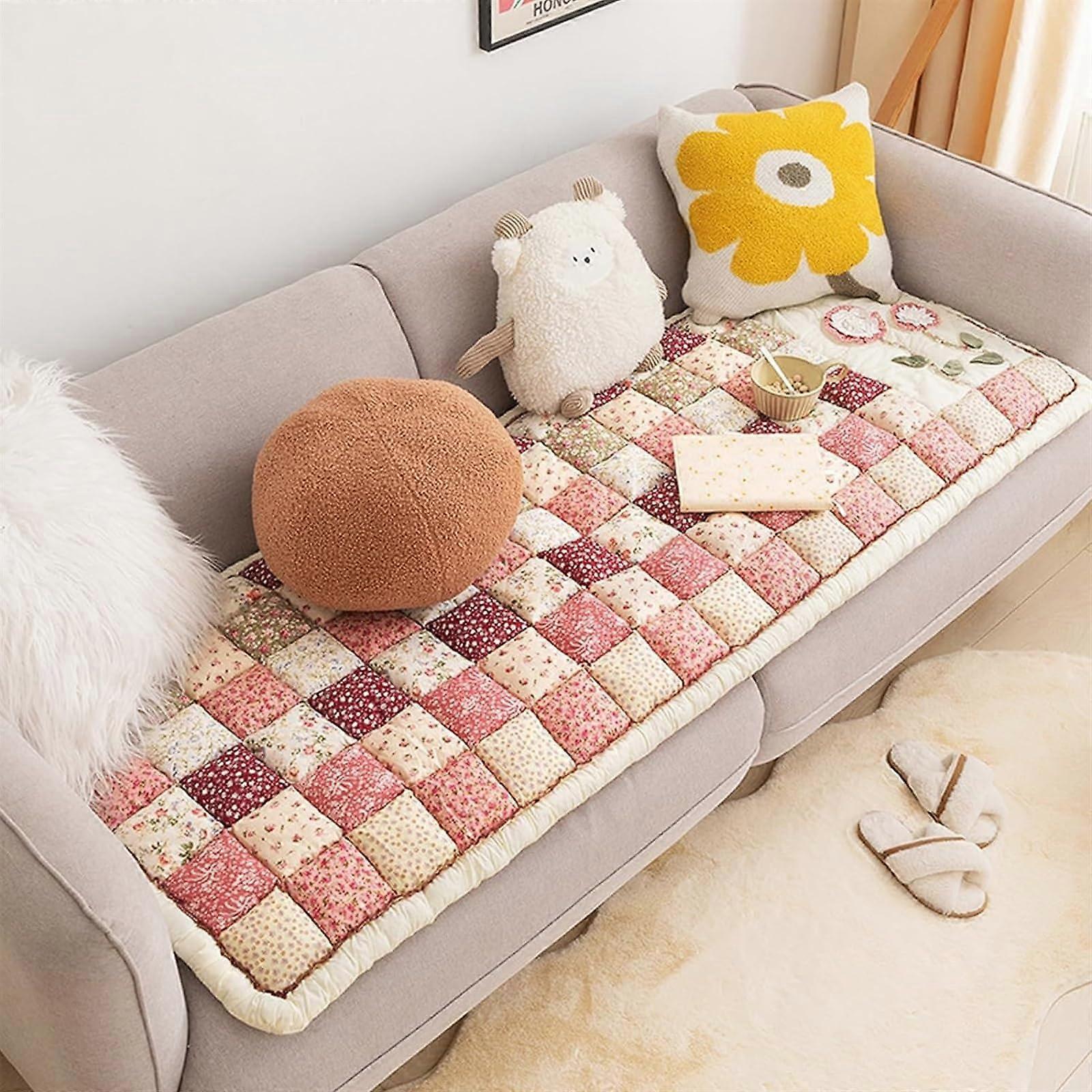 Cotton sofa cover with dog protection, stylish design, red, 70x210cm