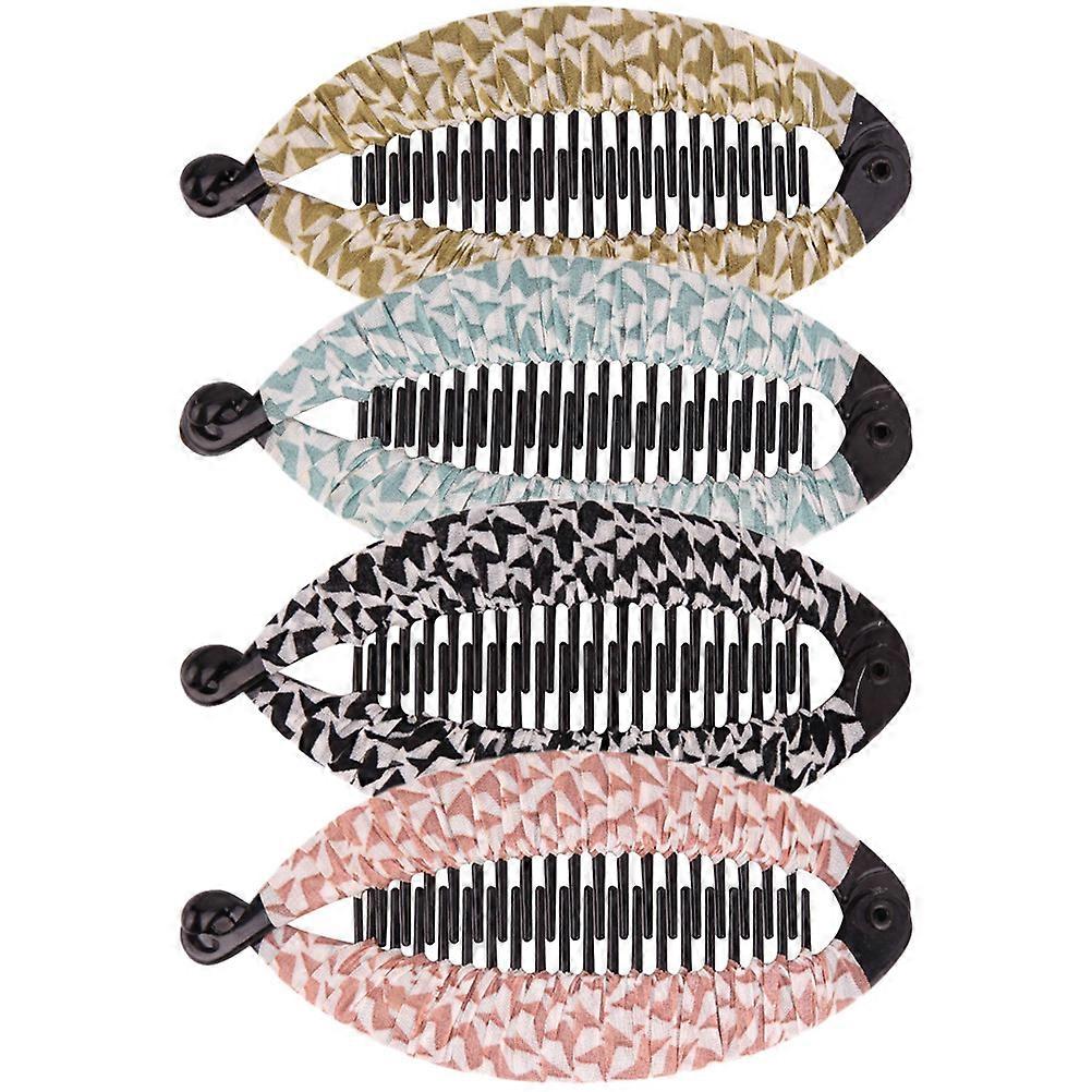 Curly Hair Accessories Secure Hold Thick Hair Party Use Green Geometry Cloth 4Pcs
