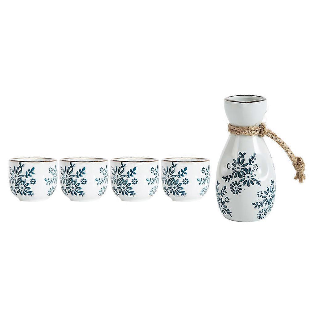 Ceramic Sake Pot with Orchid Pattern, Matching Cups, Chinese Minimalist Style, Smooth Edges Porcelain Drinkware for Home and Restaurant Use