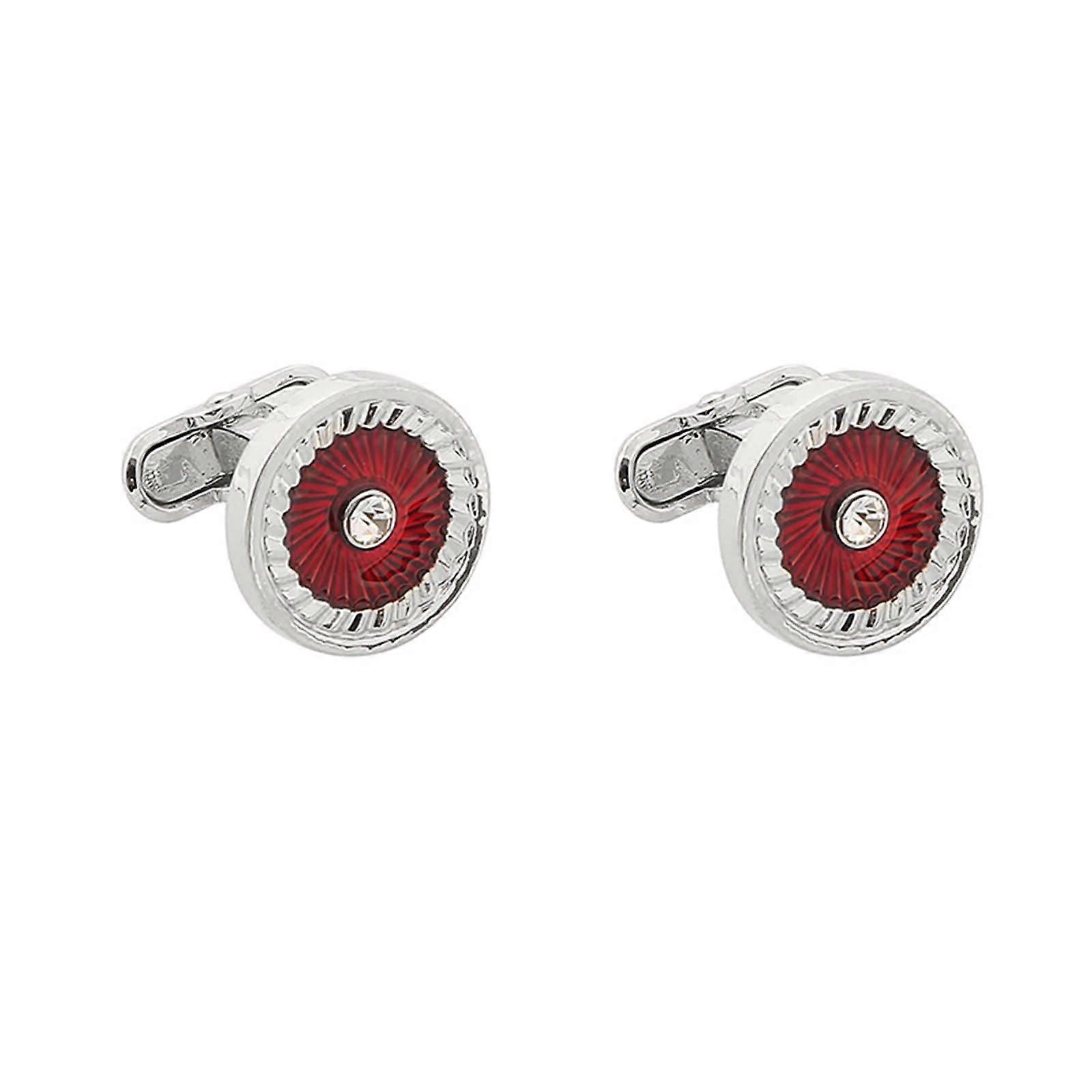 Men's Round Striped Cufflinks with Cubic Zirconia Silver Gold with Cufflinks Box, Cufflinks Shirt for Men Silver Red