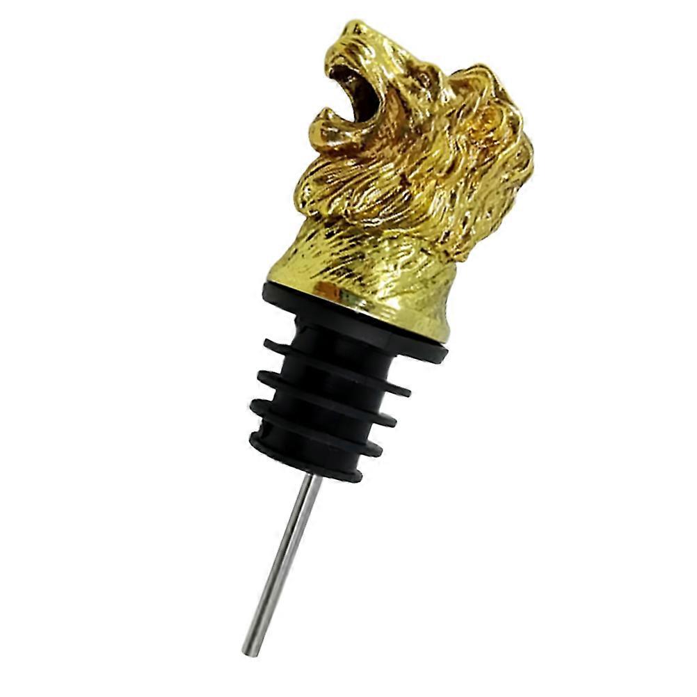 Practical Lion Head Shaped Pourer Stoppers For Adults Home Party Use Golden 1Set