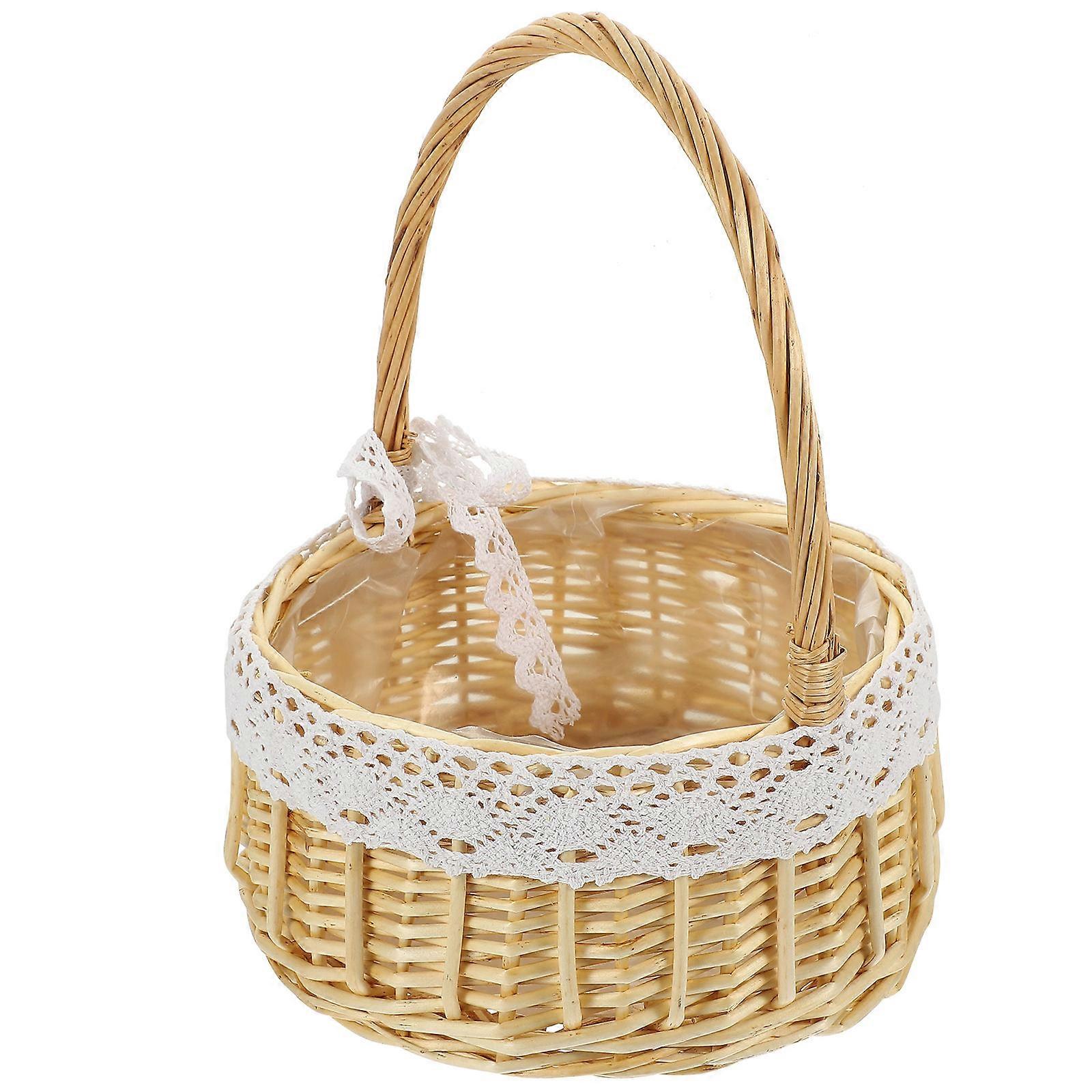 Here's a refined and professional product description for your item:

   

**1pc Handmade Lace Woven Storage Basket – Portable Flower Basket for