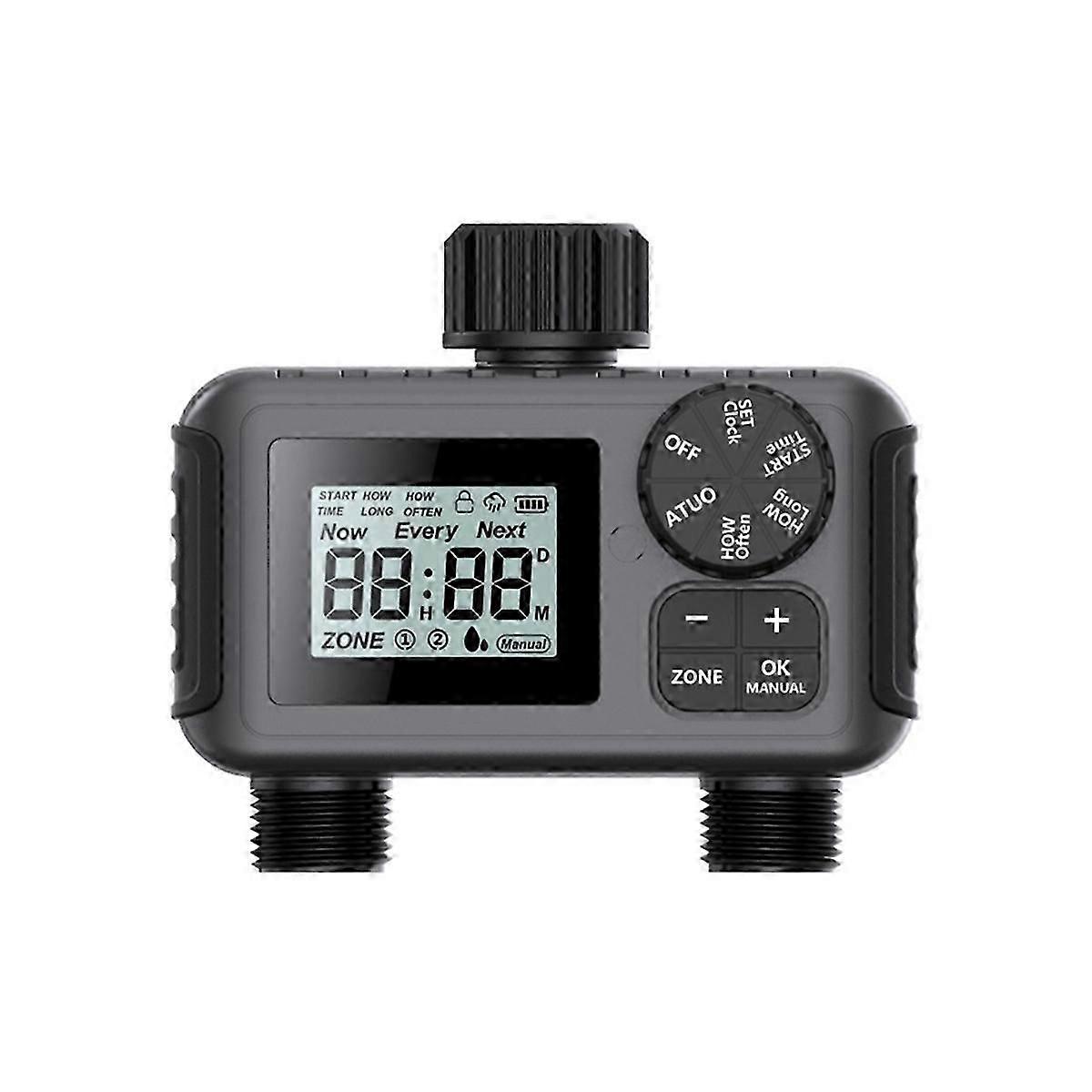 2-Way Programmable Watering Timer for Greenhouse, Lawn Automatic Hose Tap Irrigation System with Dri