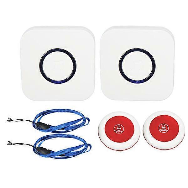 Caregiver Pager 2 Receiver 2 Transmitter Wireless Call Button Medical Alert System for Elderly Patients Older EU Plug