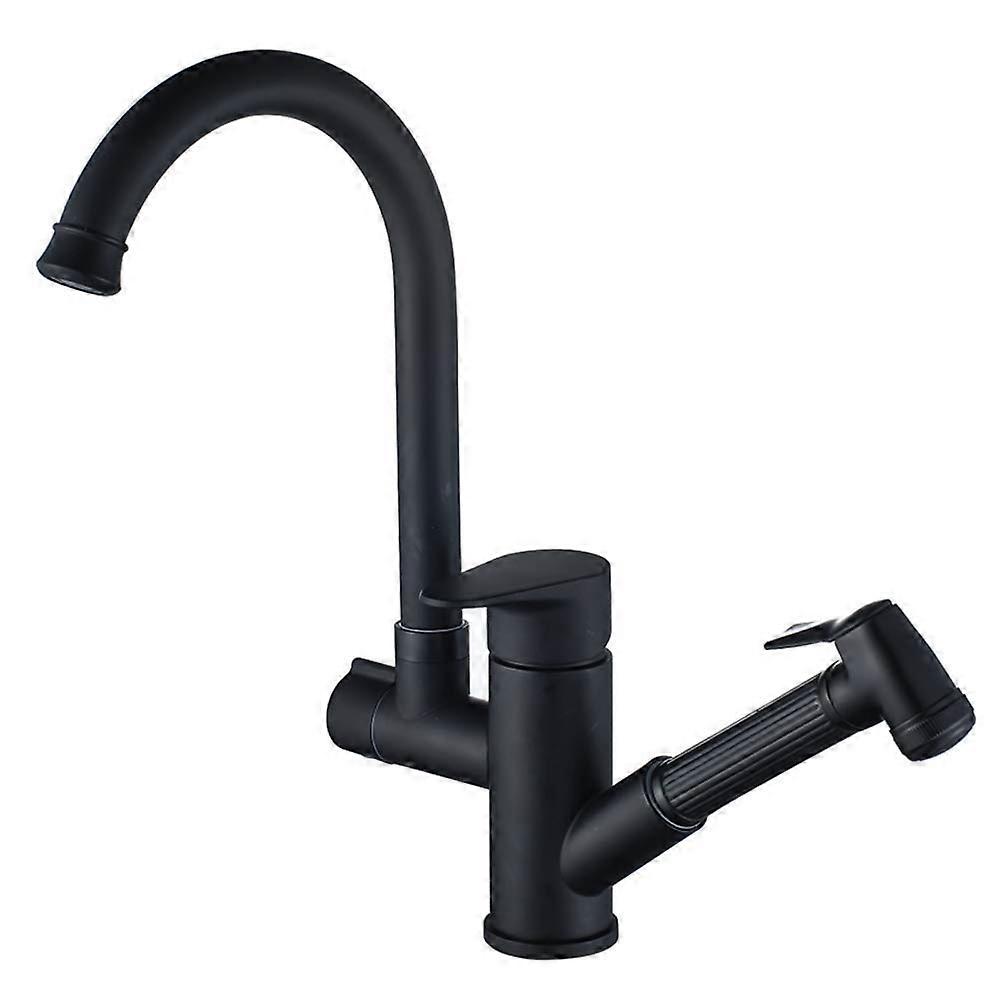 Black kitchen faucet with a 360° swiveling spout and a pulldown dualfunction sprayer. Pulldown black singlelever mixer for kitchen sink.