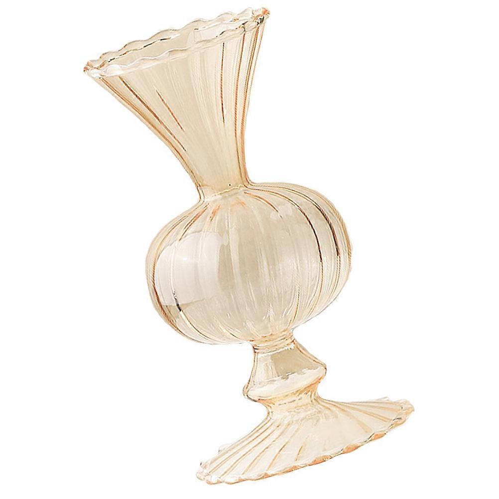 Golden Glass Vase for Flower Arrangement and Dried Flowers Simple Elegant Design with Flat Bottom