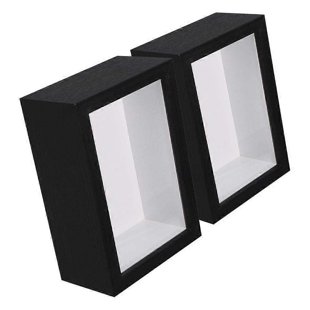 Black Wood Photo Display Box for Dried Flowers and Specimens with Handcrafted Durability and Minimalist Style 2PCS