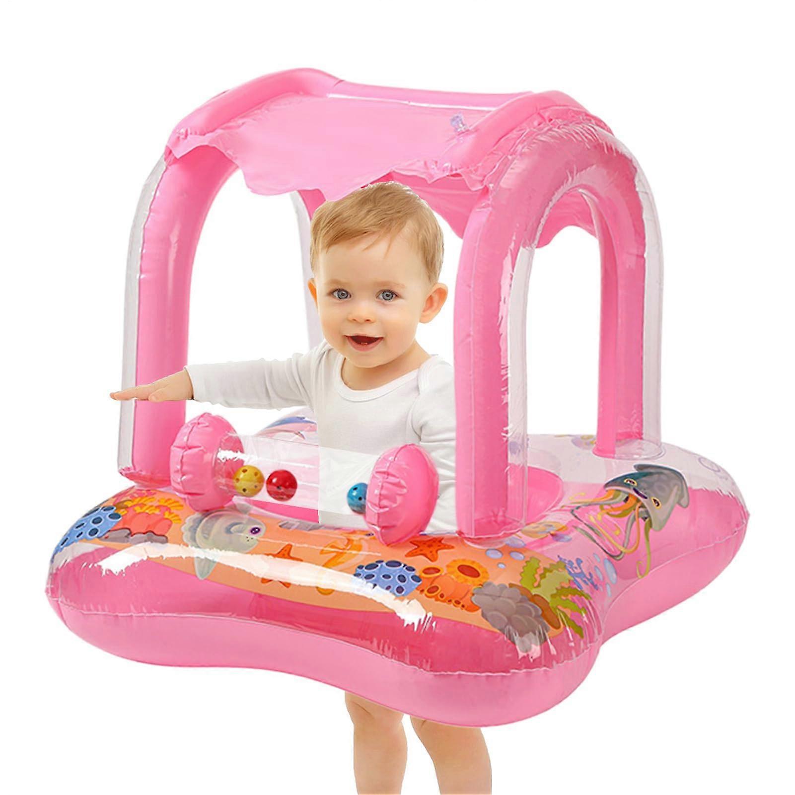 Baby Swim Aid Inflatable Kids Pool Float Cartoon Style Pink For Water Play And Pool Activities
