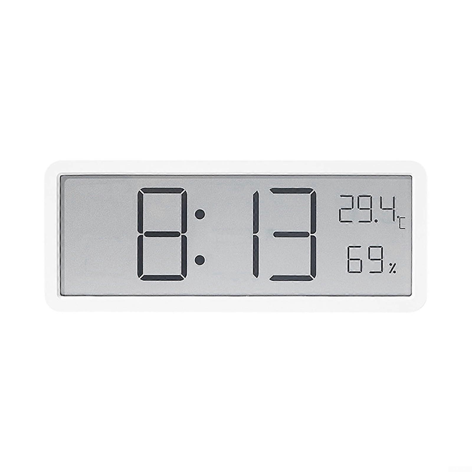 LCD display with time, date, humidity, and temperature measurements, for hanging on the wall or placing on a desk (white).