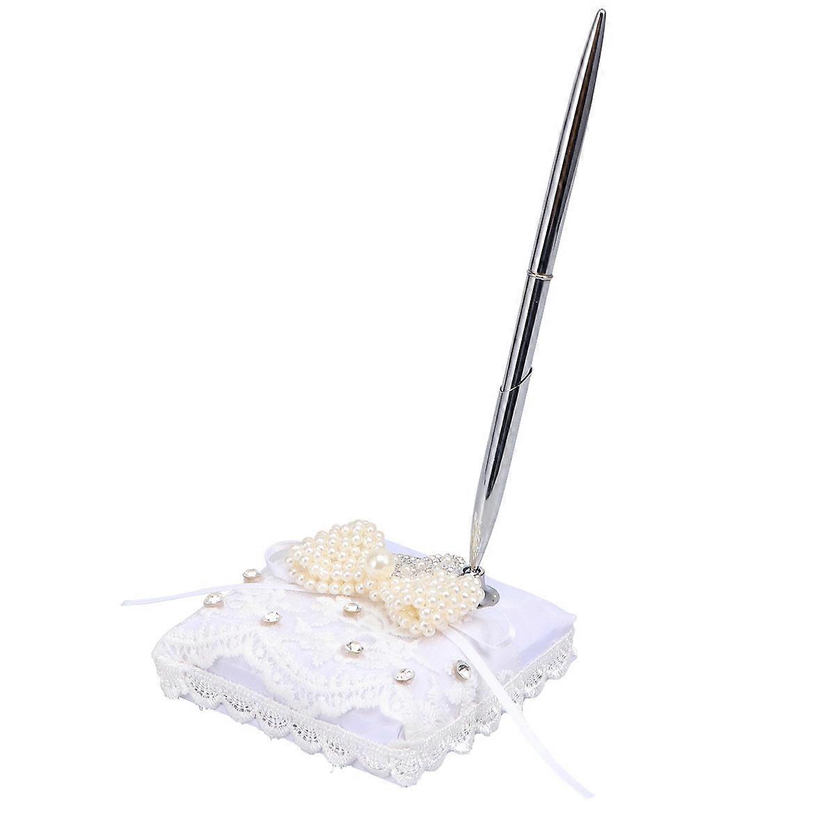 Charming Wedding Pen Stand With Pen In Heart Shape Ideal For Guest Book Usage At Wedding Reception 1 Set