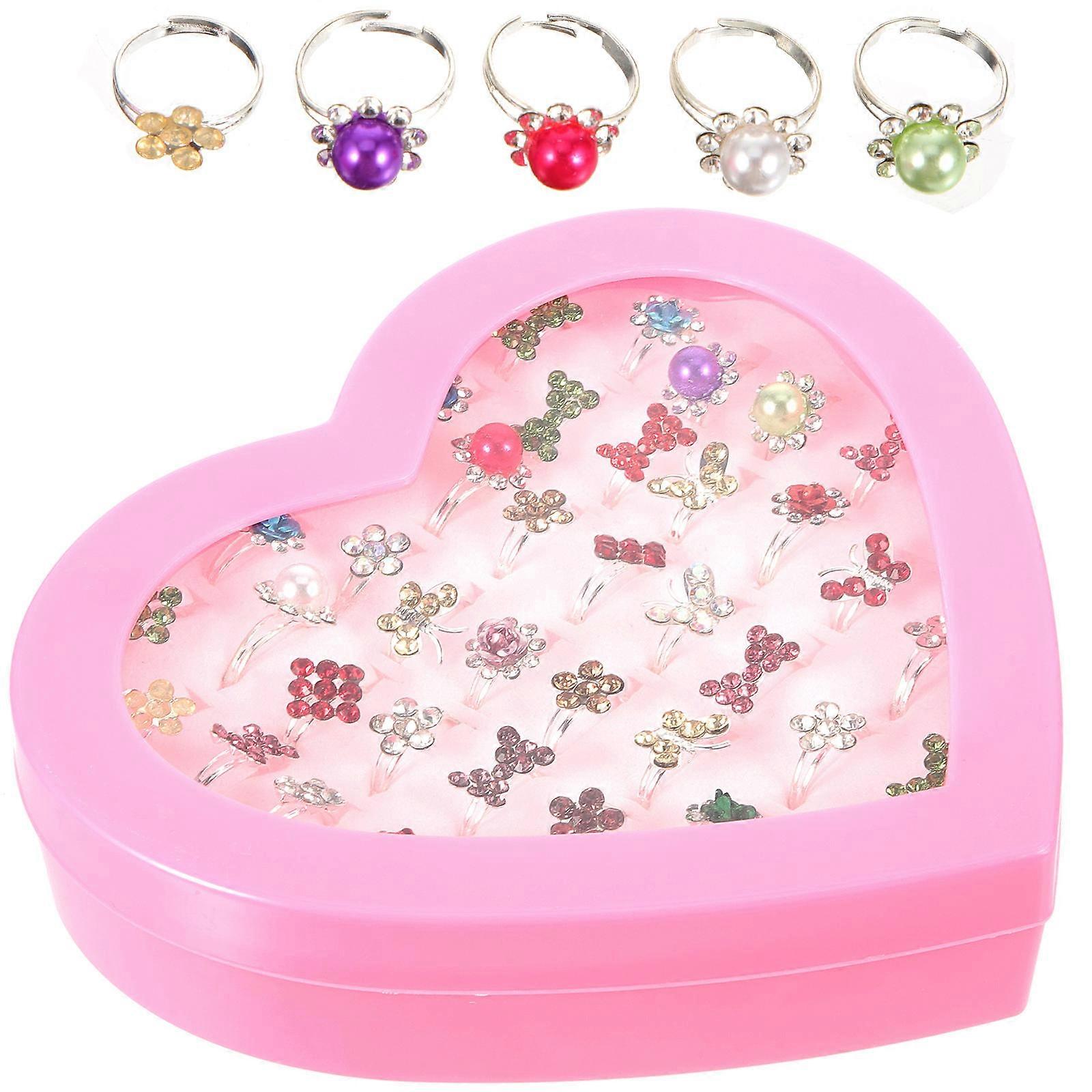 Toy Jewelry For Girls 36Pcs Assorted Color Toddler Rings Lightweight Heart Shape For Birthday Gifts