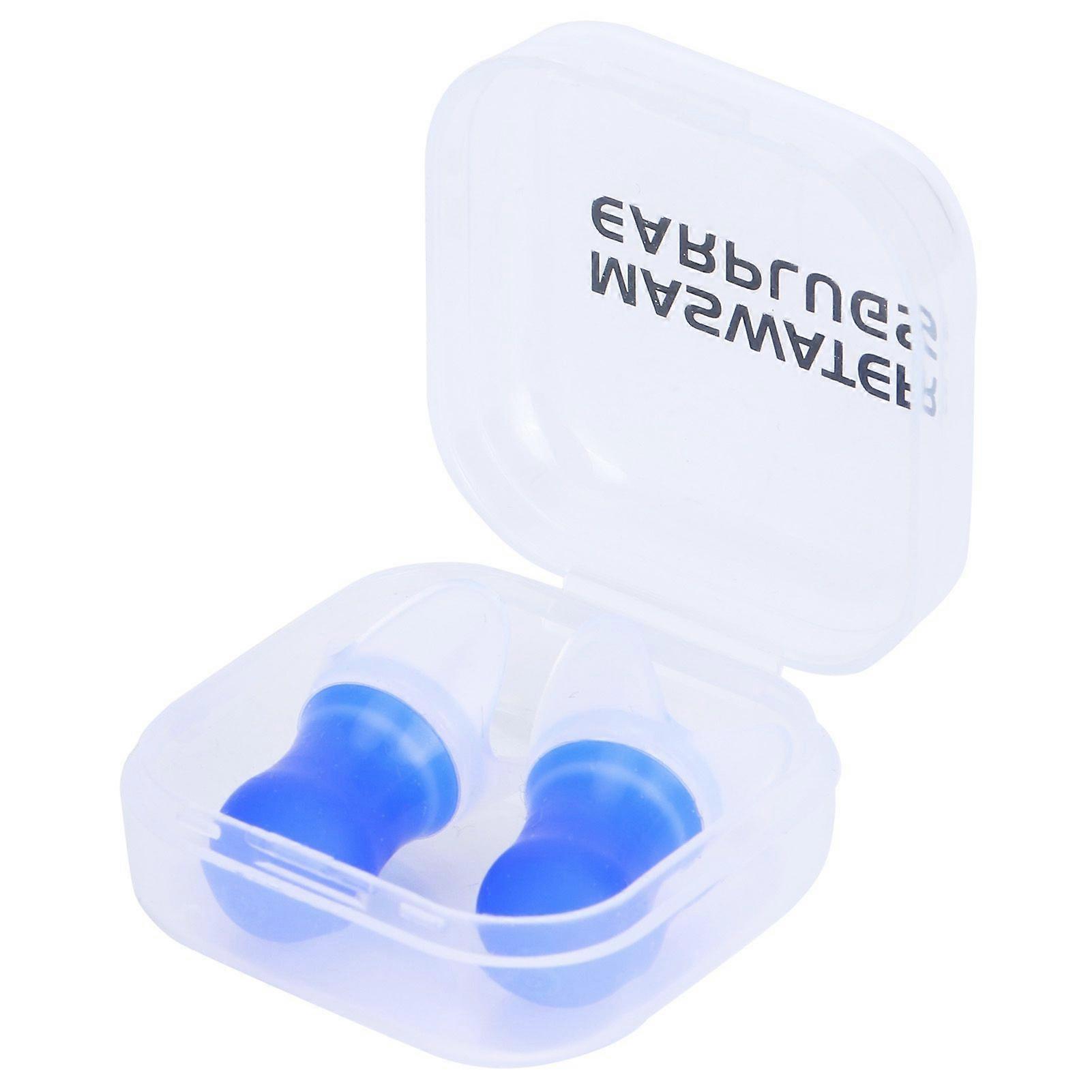 2Pcs Ear Plugs Waterproof Noise Reduction Silicone Protective Earplug for Swimming Flying(Blue L+Box )