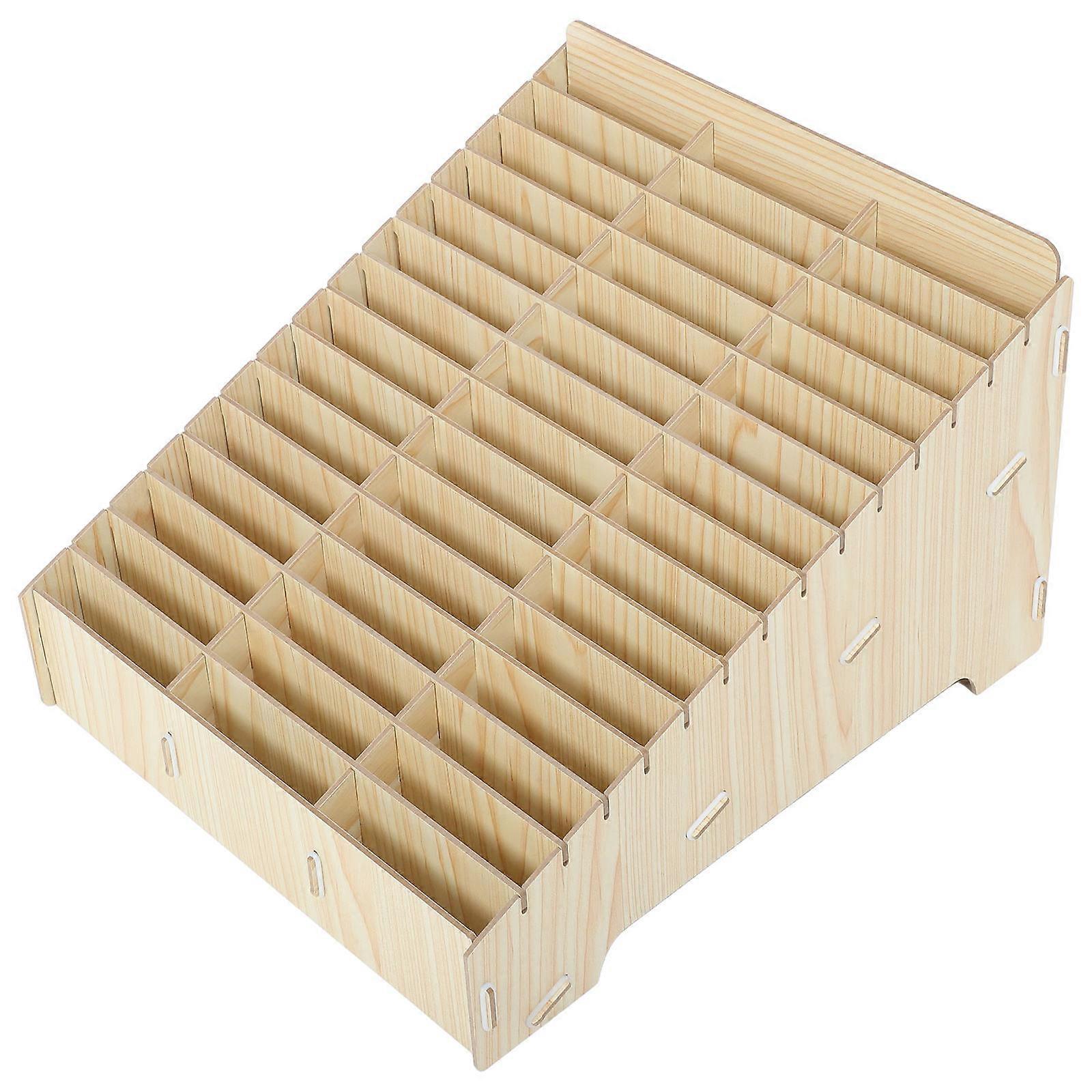 Mobile Phone Management Organizer Designed For Office And Classroom Use With 45 Grid Capacity And Natural Wood Material 1 Set