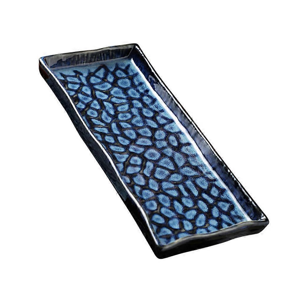 Blue Ceramic Sushi Plate for Food Use at Home or Restaurant 9 5 Inches Rectangular