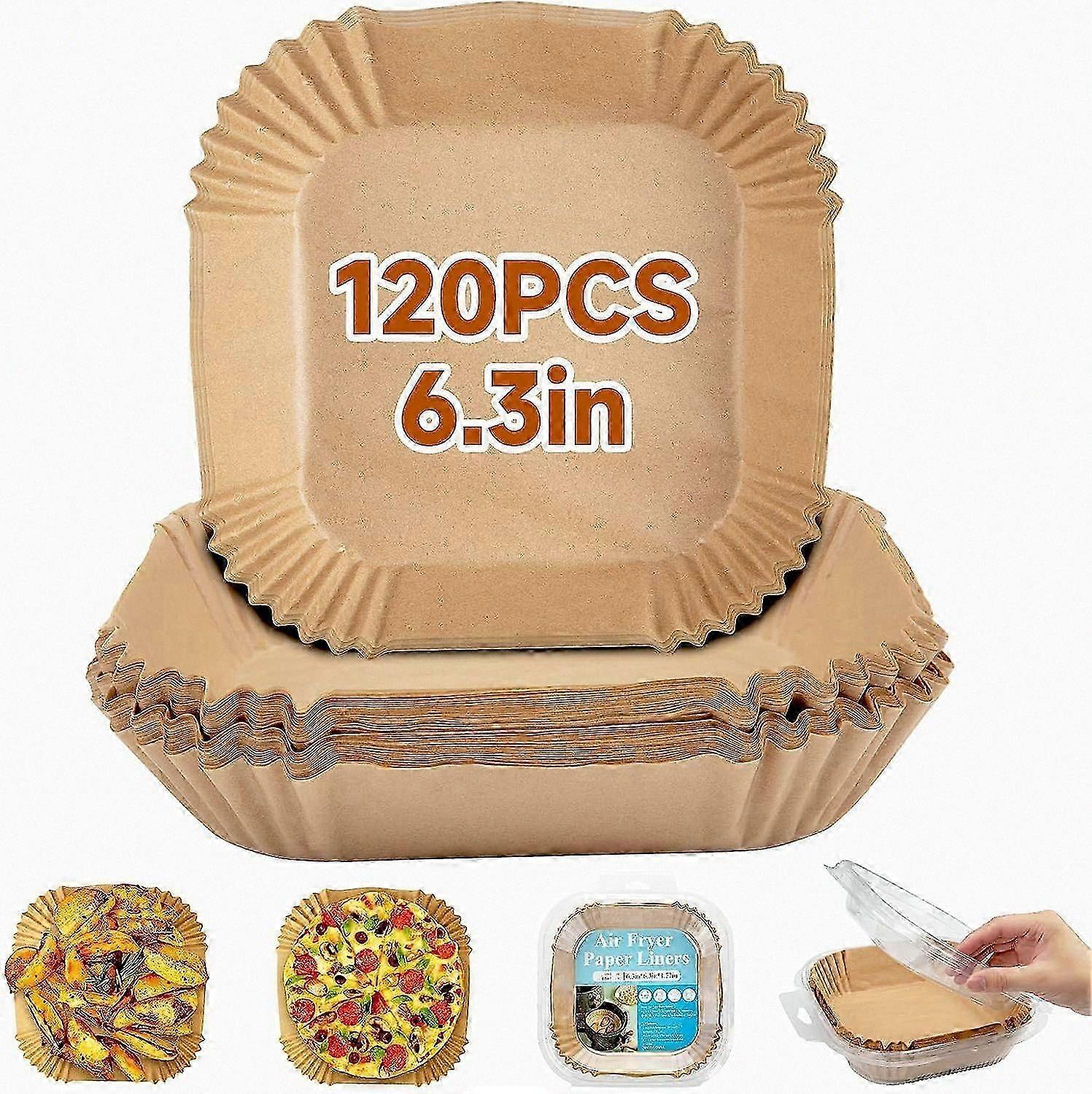 125 Count Square Disposable Liners for Air Fryers, 6.3 Inch Paper Sheets for Easy Cleaning