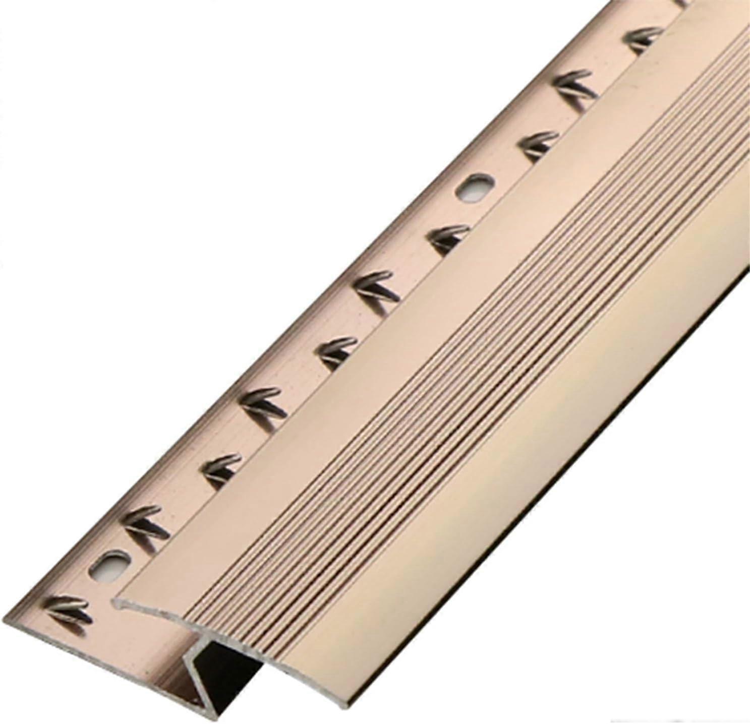 Threshold Strip for Floor Transition, Z Shape Non-Slip Carpet to Floor Edge Protection, Rose Gold Durable Seam Connection