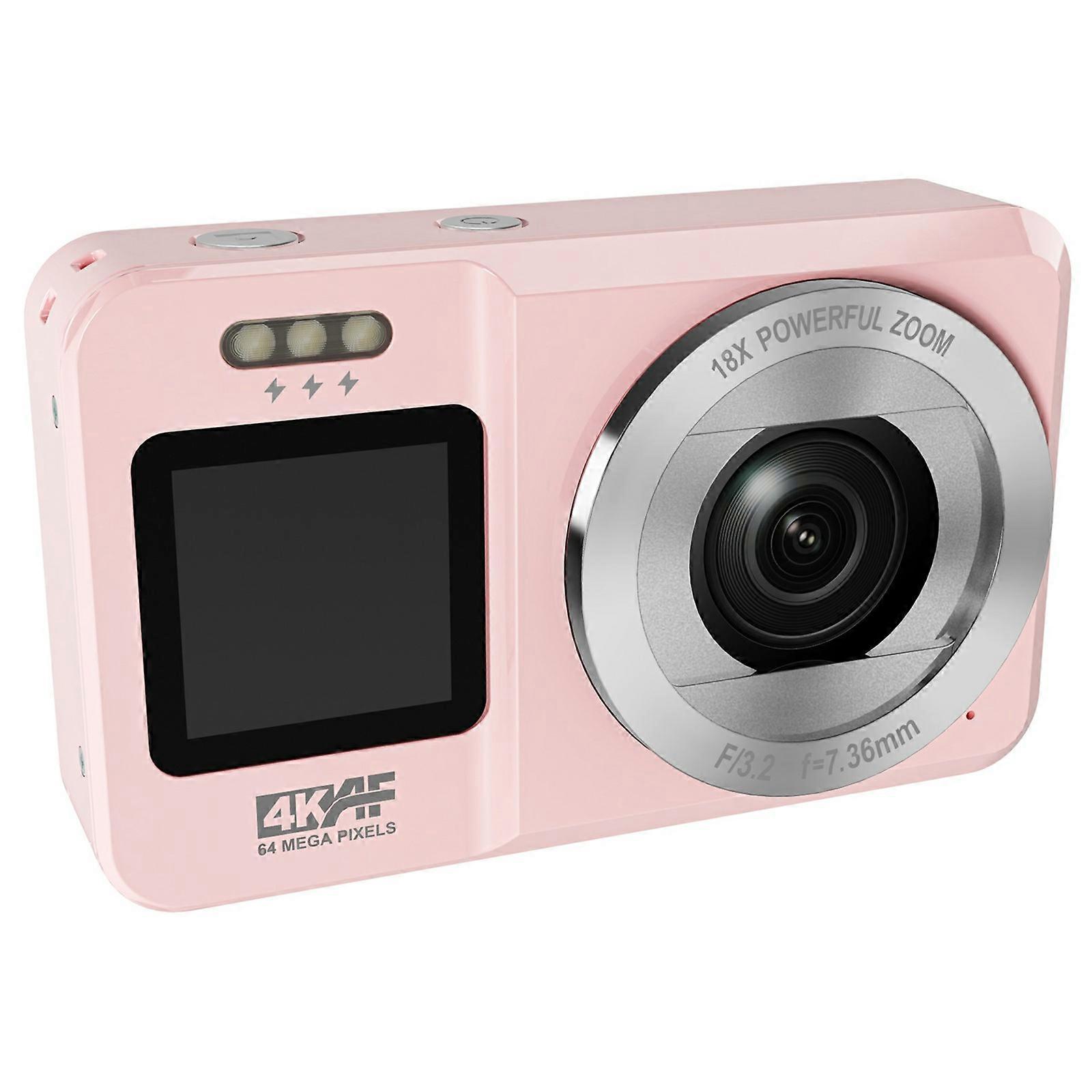CV04 Portable Digital Camera Dual Screen HD Video Recording CCD Auto Focus Camera Pink