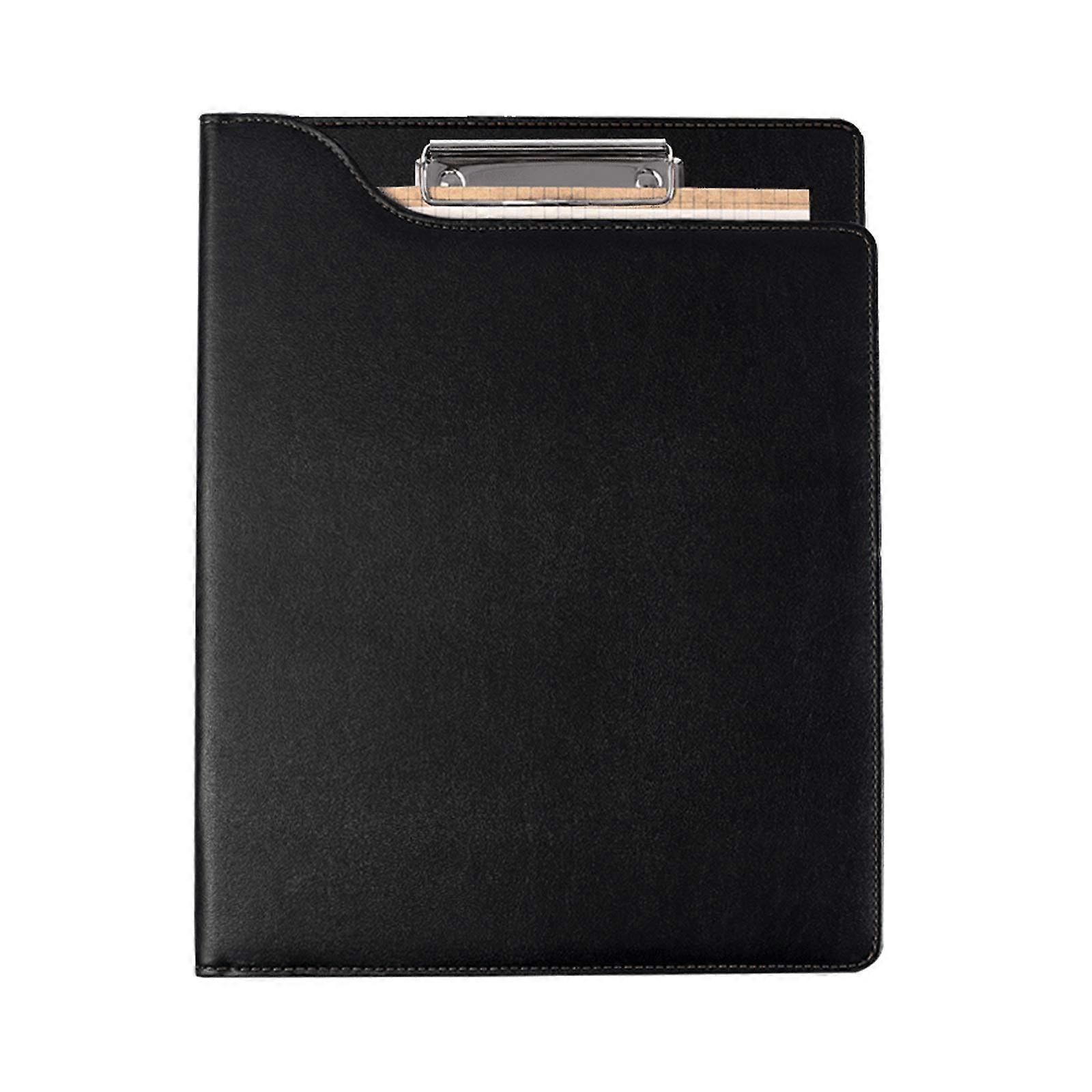 A4 Multifunctional Folder Leather Clipboard with Multiple Information Pockets Business Binder Office File Organizer Black