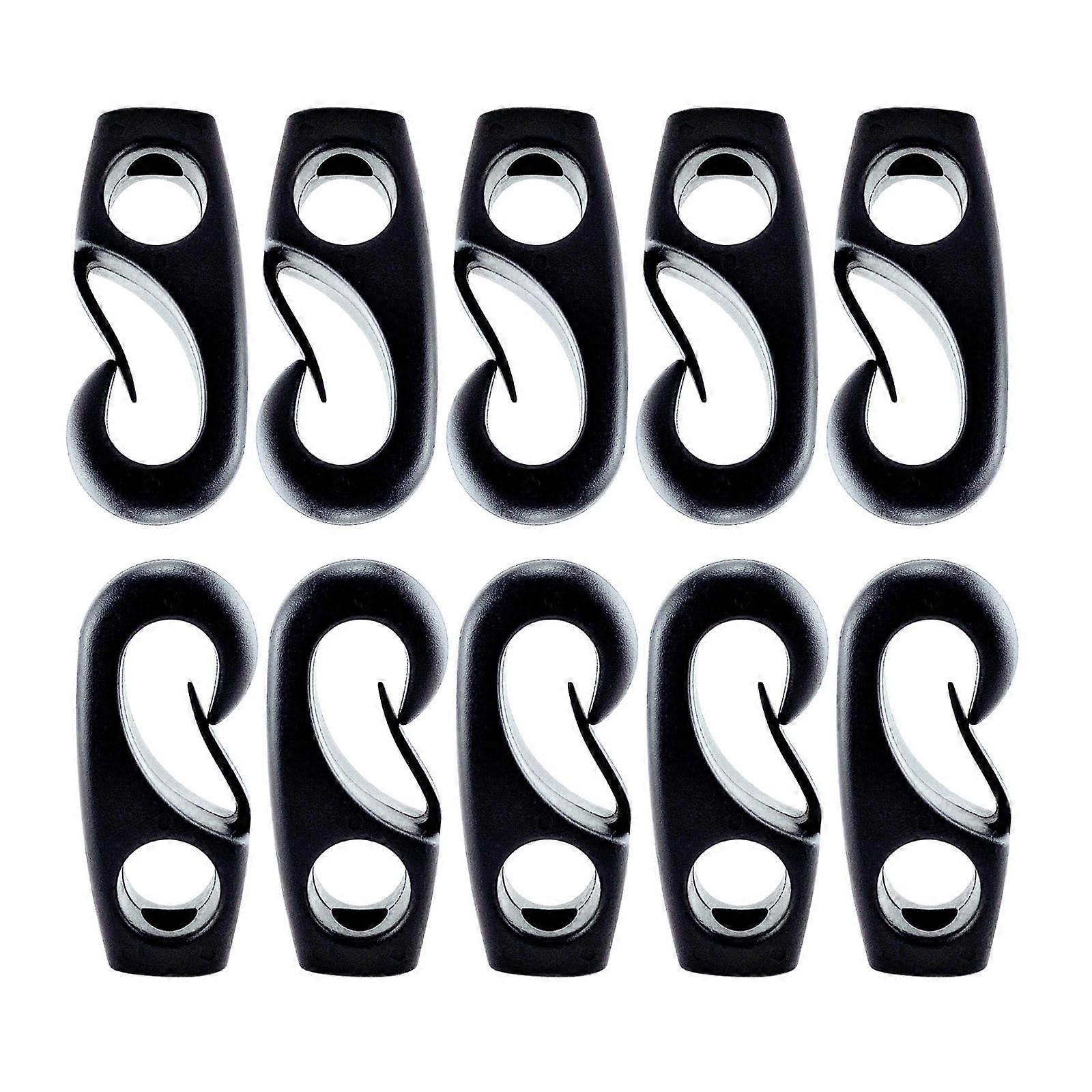 Bungee Hooks For Rowing Boats, Plastic 10 Pack, Tie-Down Cables, Reusable Shock Cord Hooks, Black