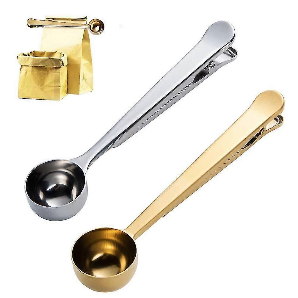 2pcs  Coffee Measuring Spoon For Coffee Beans(silver+ Gold)