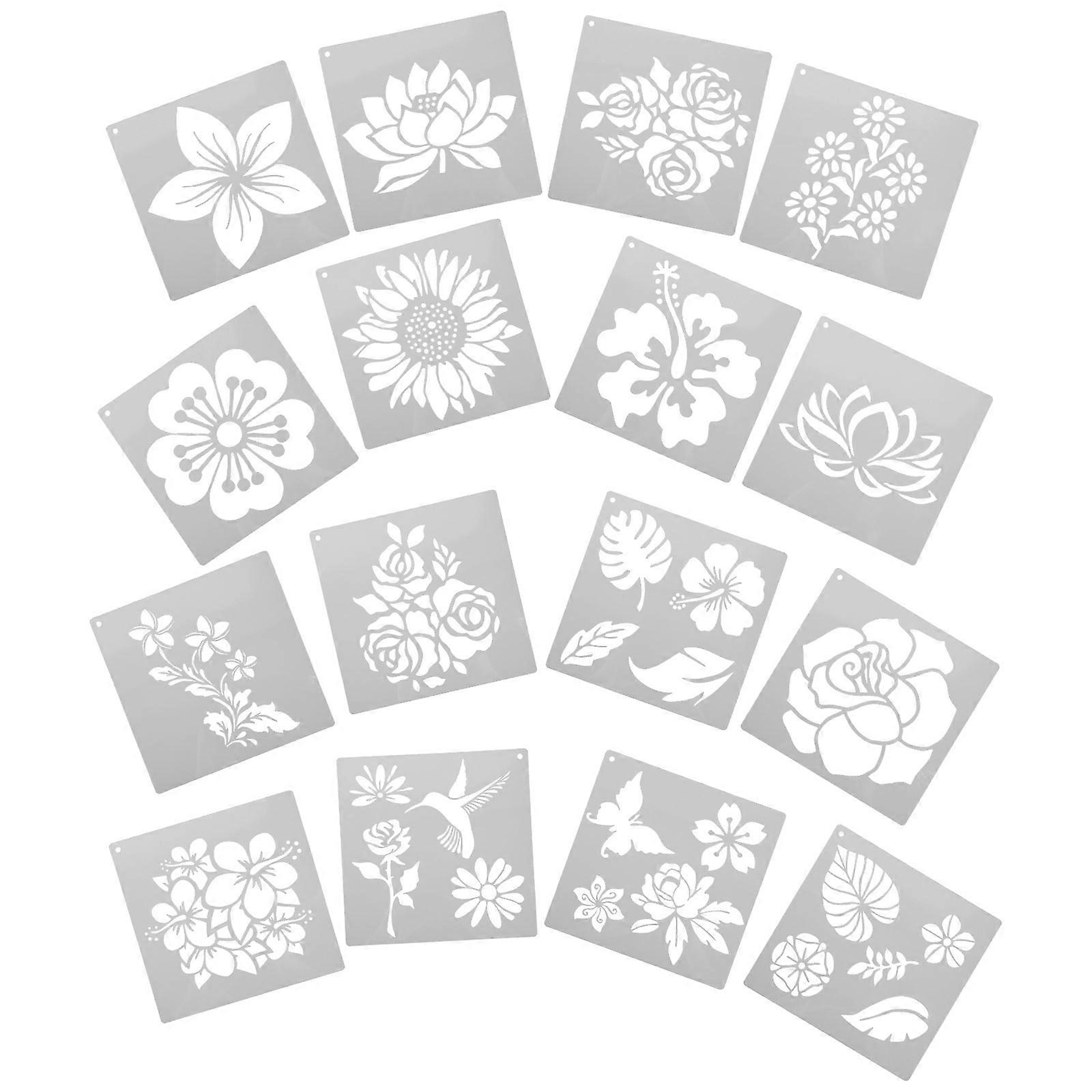 Stencil For Wall Painting 16Pcs Flower Stencils Painting Templates Suitable For Artists 20x20cm