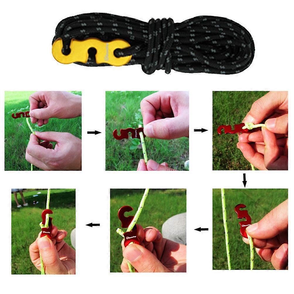 Reflective Tent Line Rope 4 Pcs Camping Cord for Outdoor Hiking Climbing in Black with Aluminum Alloy Hook for Enhanced Safety