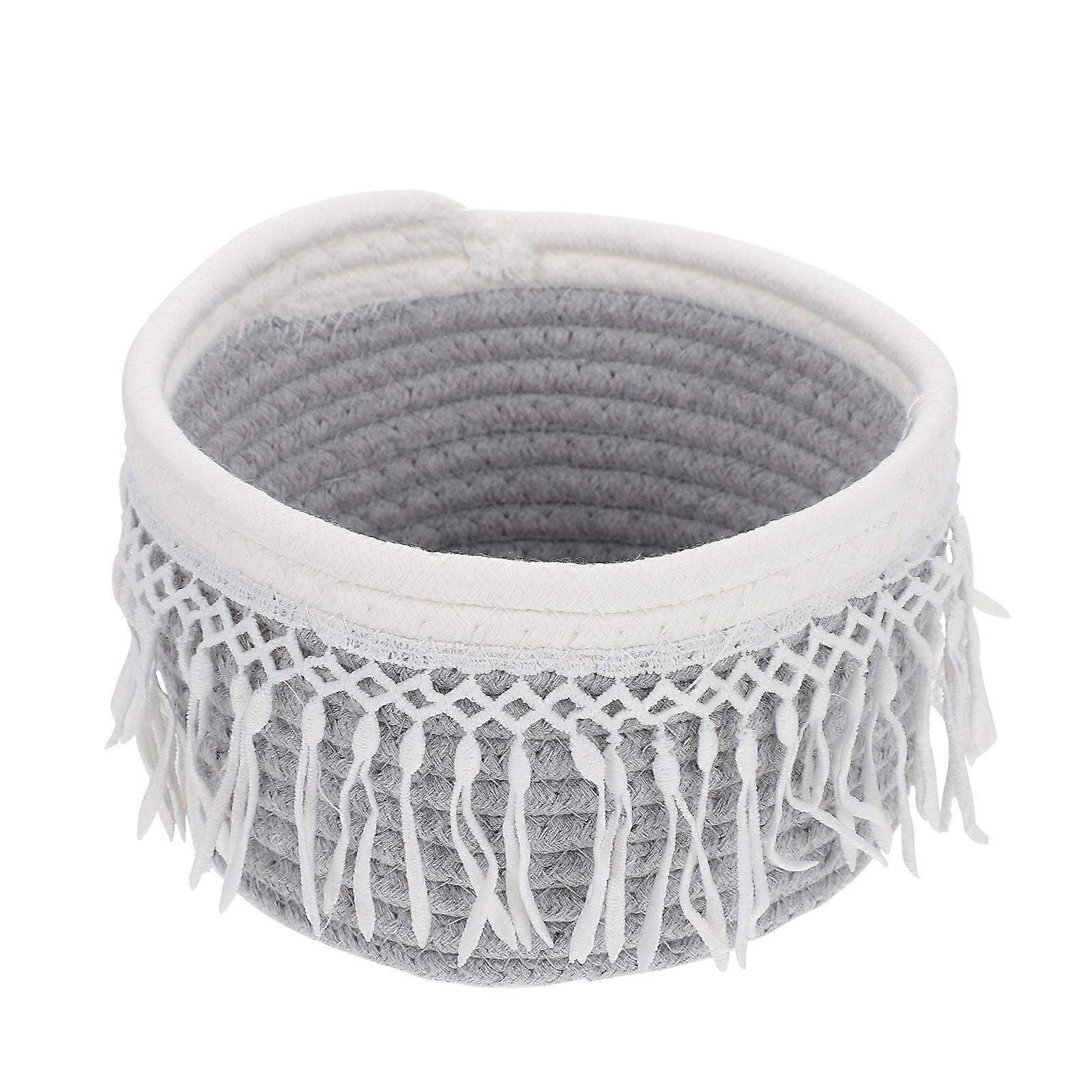 Multi-Functional Storage Basket Made Of Cotton Rope For Home Organizer In Grey Color Suitable For Tabletop Organization 1Pack