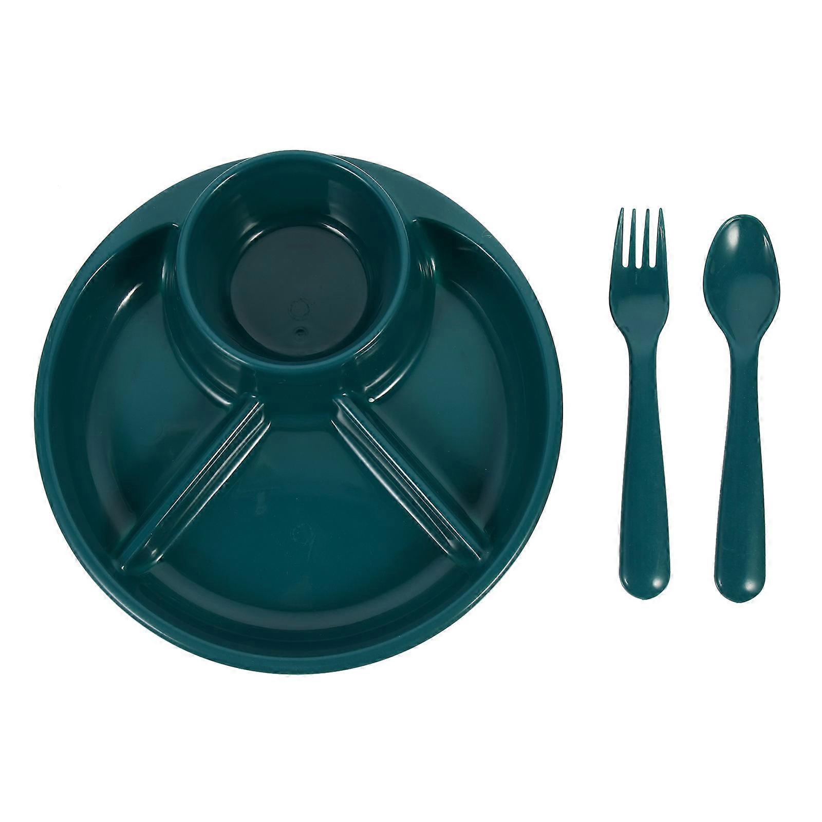 Dark Green Plastic Divided Plates for Home Use Toddler Breakfast Plate with Multiple Compartments 1 Set