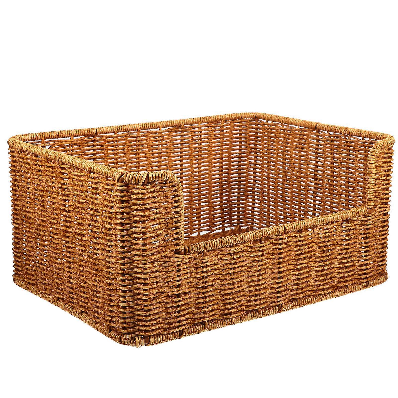 Imitation Rattan Woven Basket for Home Light Brown Delicate and Sturdy Storage Solution 12.5x7.8x9.8 Inches