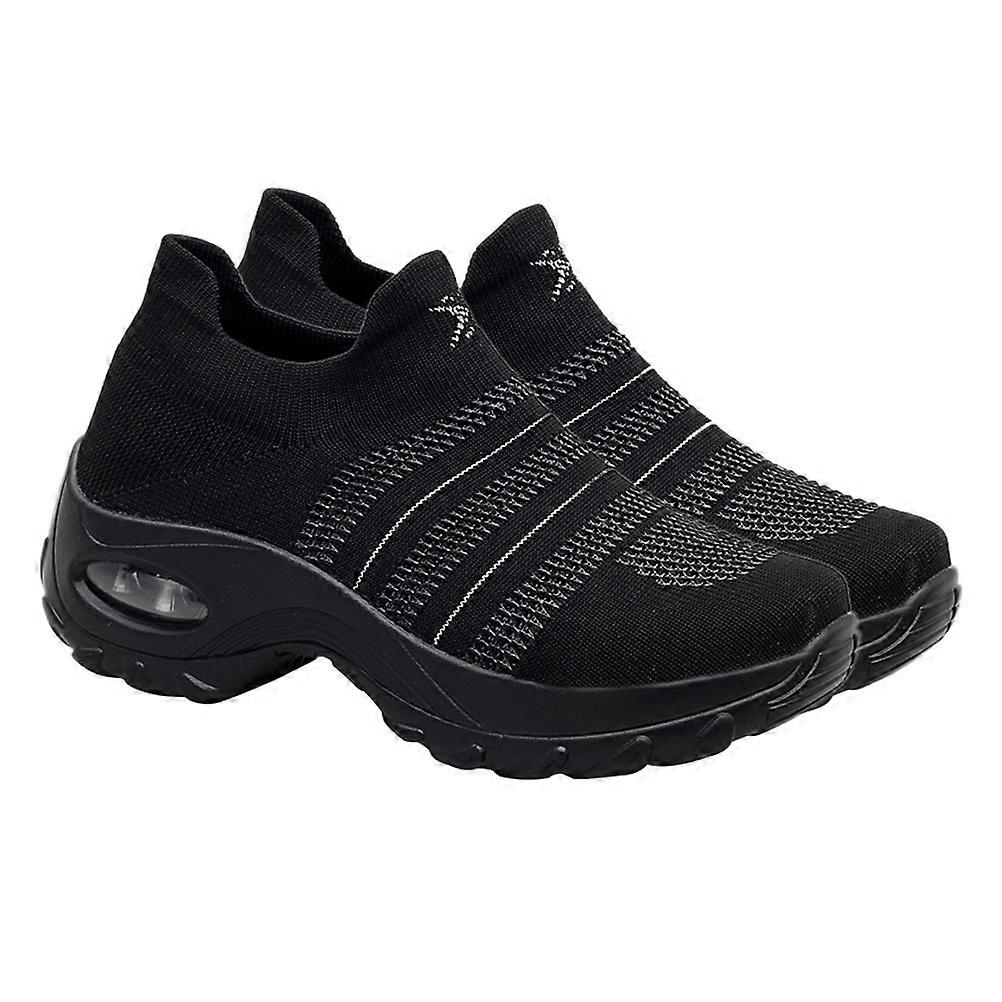 Breathable Mesh Sneakers for Women – Lightweight Low Heel Casual Shoes for Daily Wear and Exercise – Comfortable Supportive Design – Black