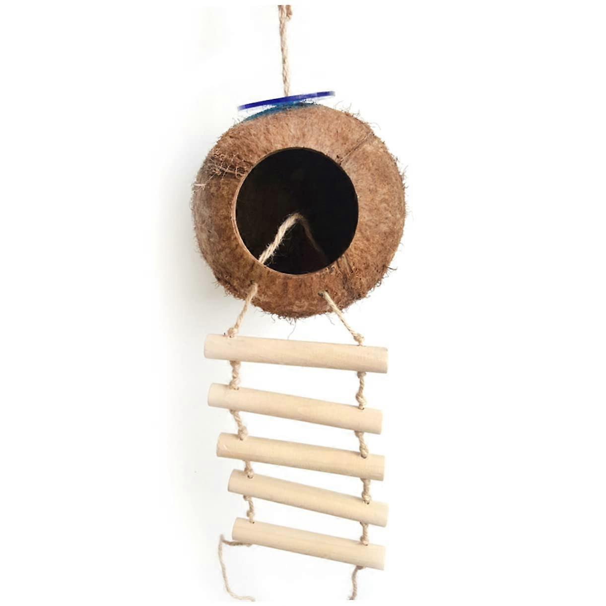 Coconut Birdhouse with Natural Shelter for Budgies and Small Pets Made from Natural Coconut Shell, Safe and...