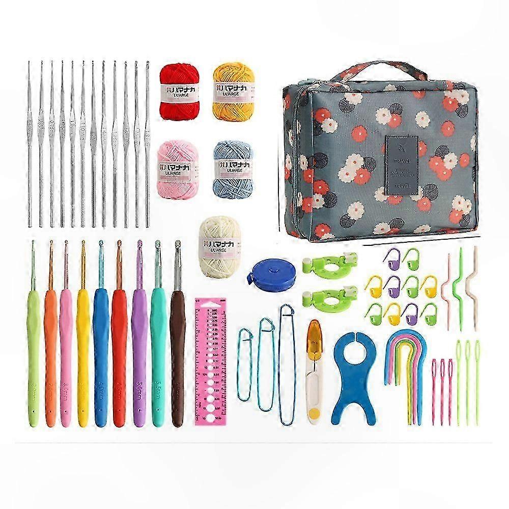 Complete Crochet Kit with Yarn and Accessories 59-Piece Set Includes Tote Bag and Crafting Tools for Beginners