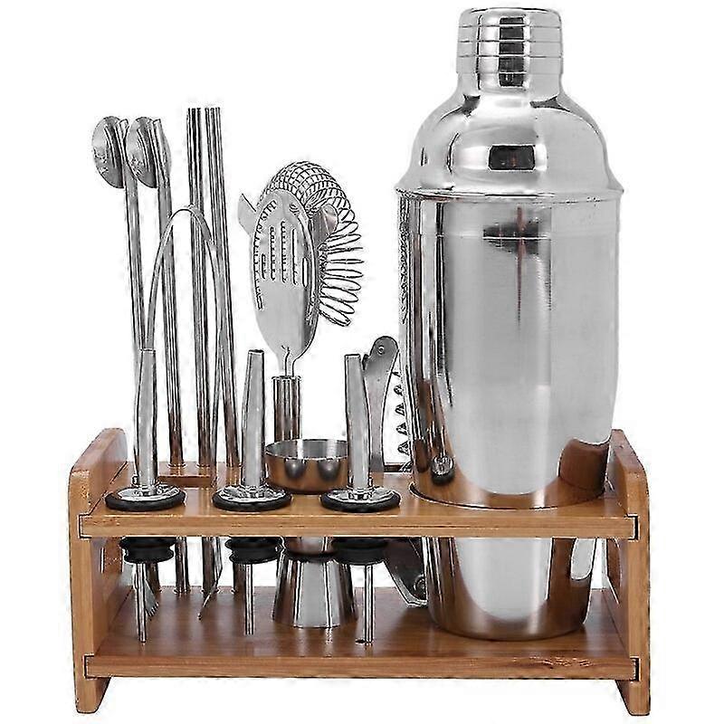 750ML Stainless Bar Cocktail Shaker Set Barware Set With Bamboo Stand Bar Tool Set 2025