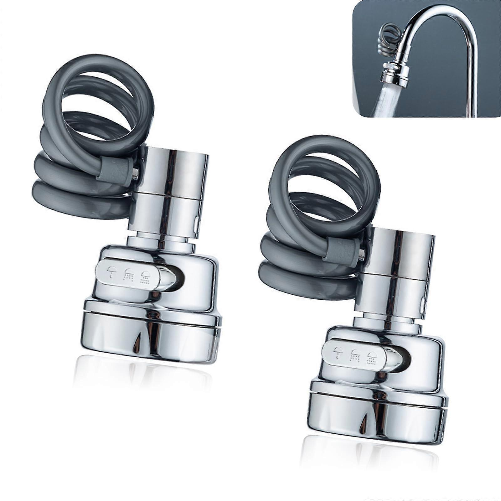 Tap Extension Pack Of 2 Rotatable Tap Attachment With 3 Spray Modes Adapters Silver Aerators For Bathroom And Kitchen