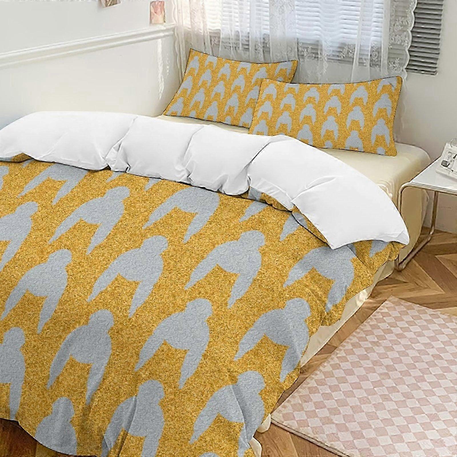 v7335 Bed Sheets Bedding Gold Silver Gorilla Tag Comforter Set Soft 3 Pcs Twin Bedding Sets Thicken for All Season, 1 Comforter 2 Pillow Shams Bed