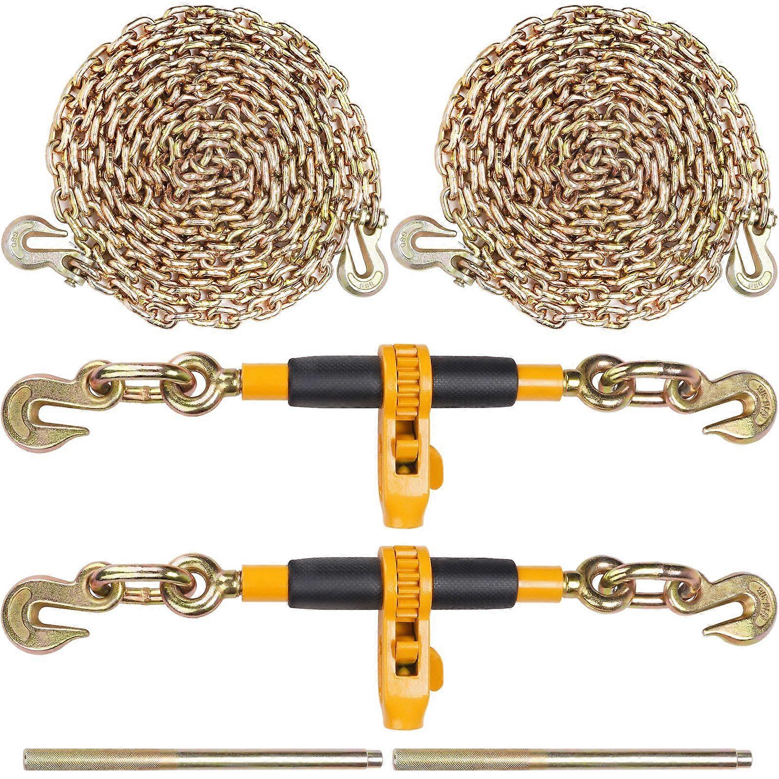Ratchet Chain Binder 2PCS, 3/8"-1/2" Heavy Duty Load Binders, with G80 Chains 12000 lbs Secure Load Limit, for Flatbed Truck Trailer