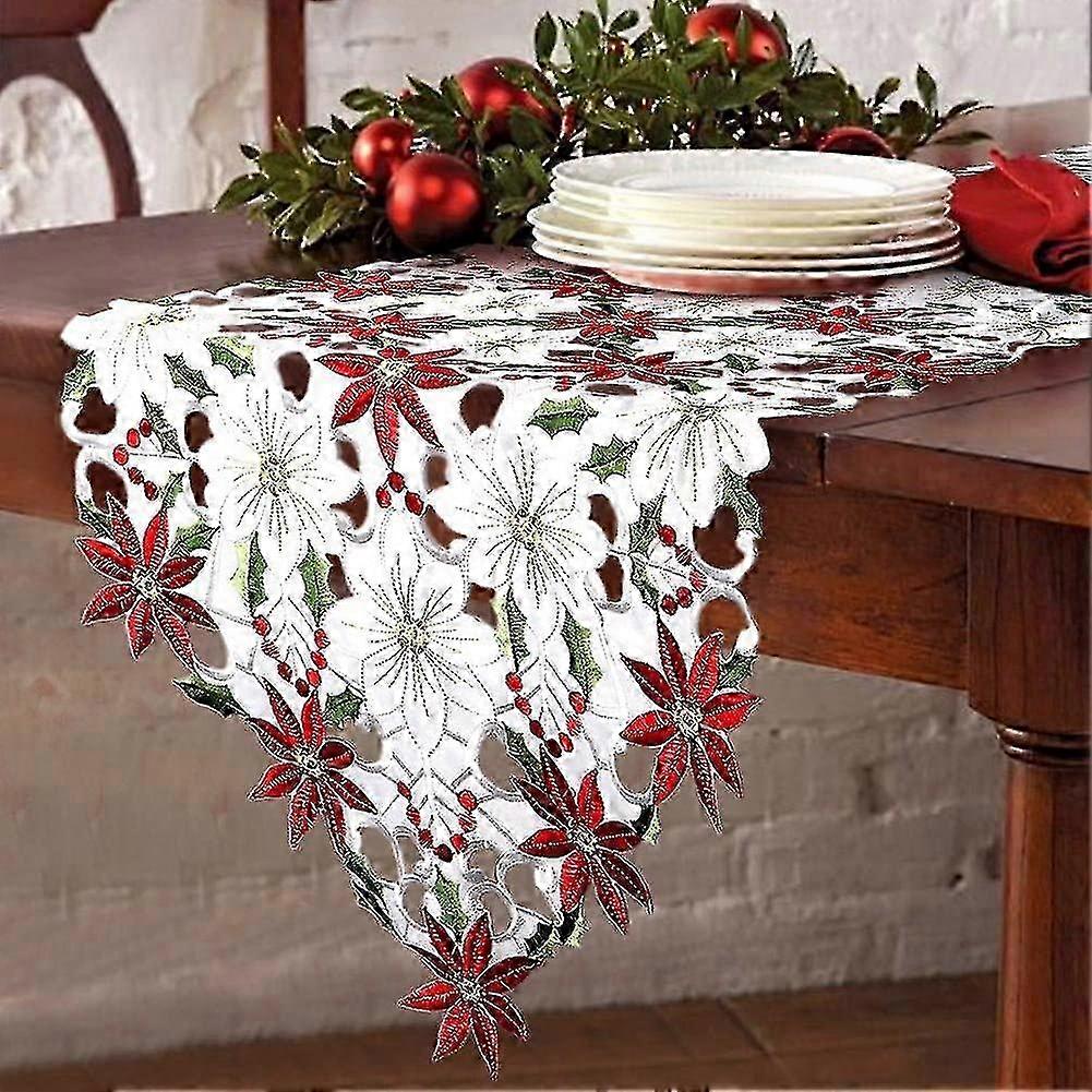 37x175cm Christmas Tablecloth Embroidered Tablecloth Red