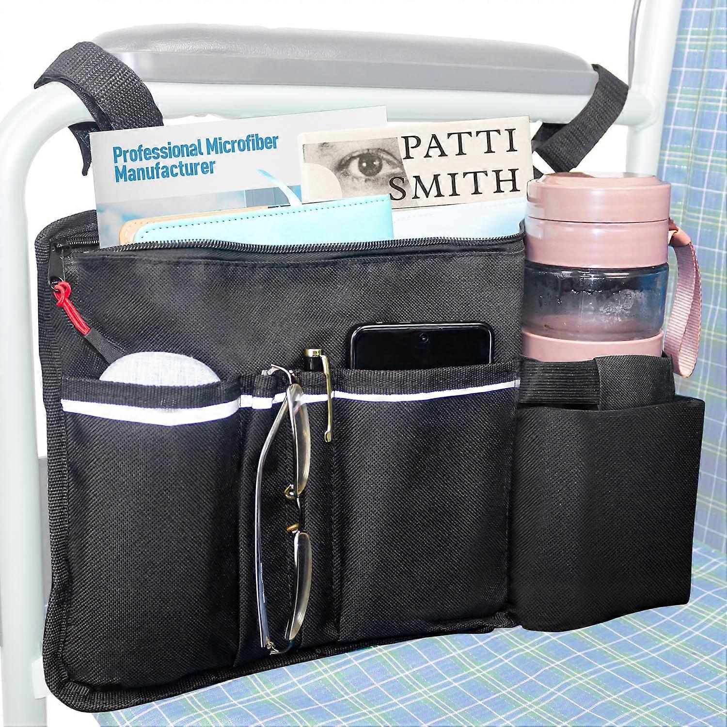 Wheelchair Side Organizer Storage Bag with Cup Holder