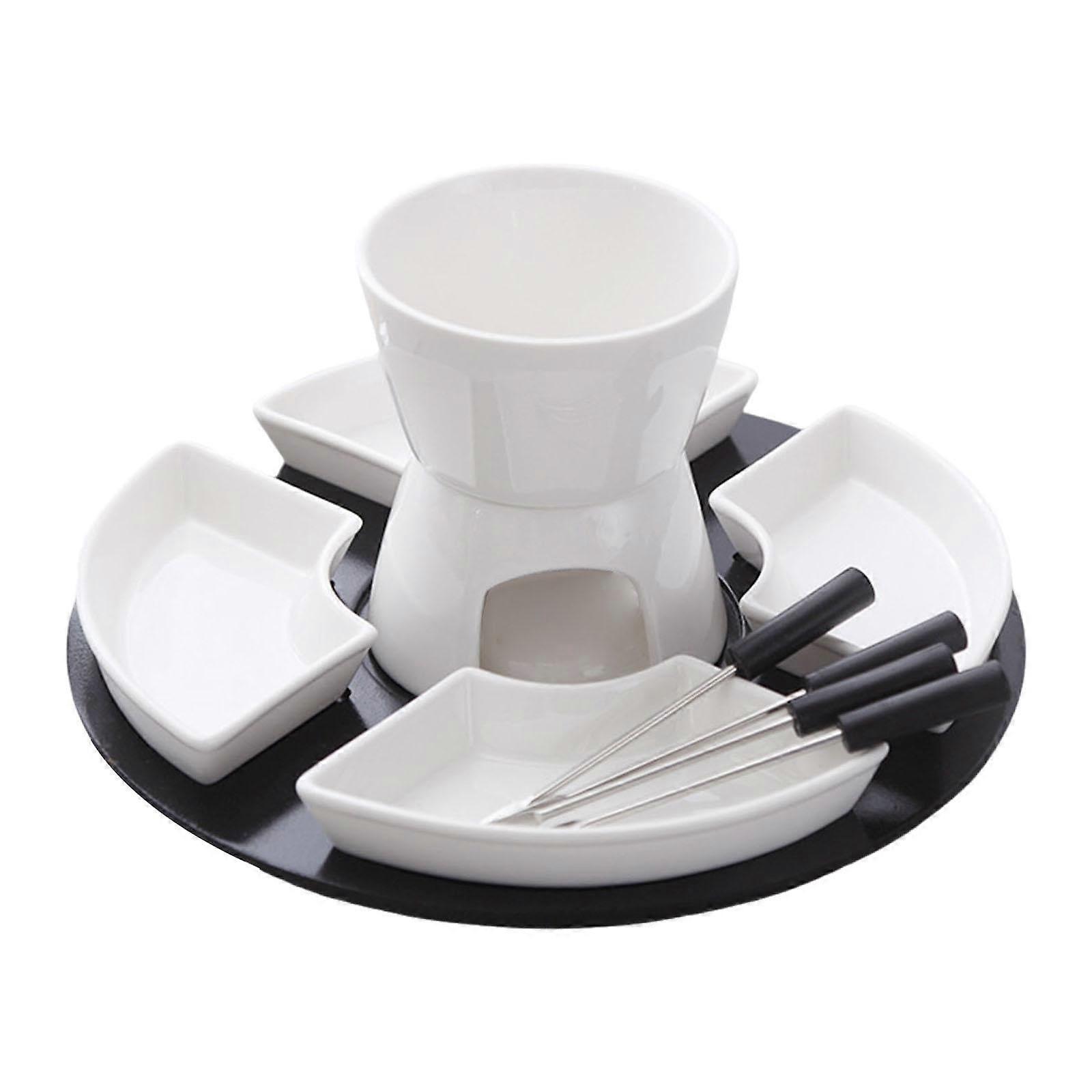 Fondue Pot Melting Pot Set,Chocolate Fondue Pot with 4 Forks,Home Tea Light Candle Fondue Set for Chocolate,Butter (White)