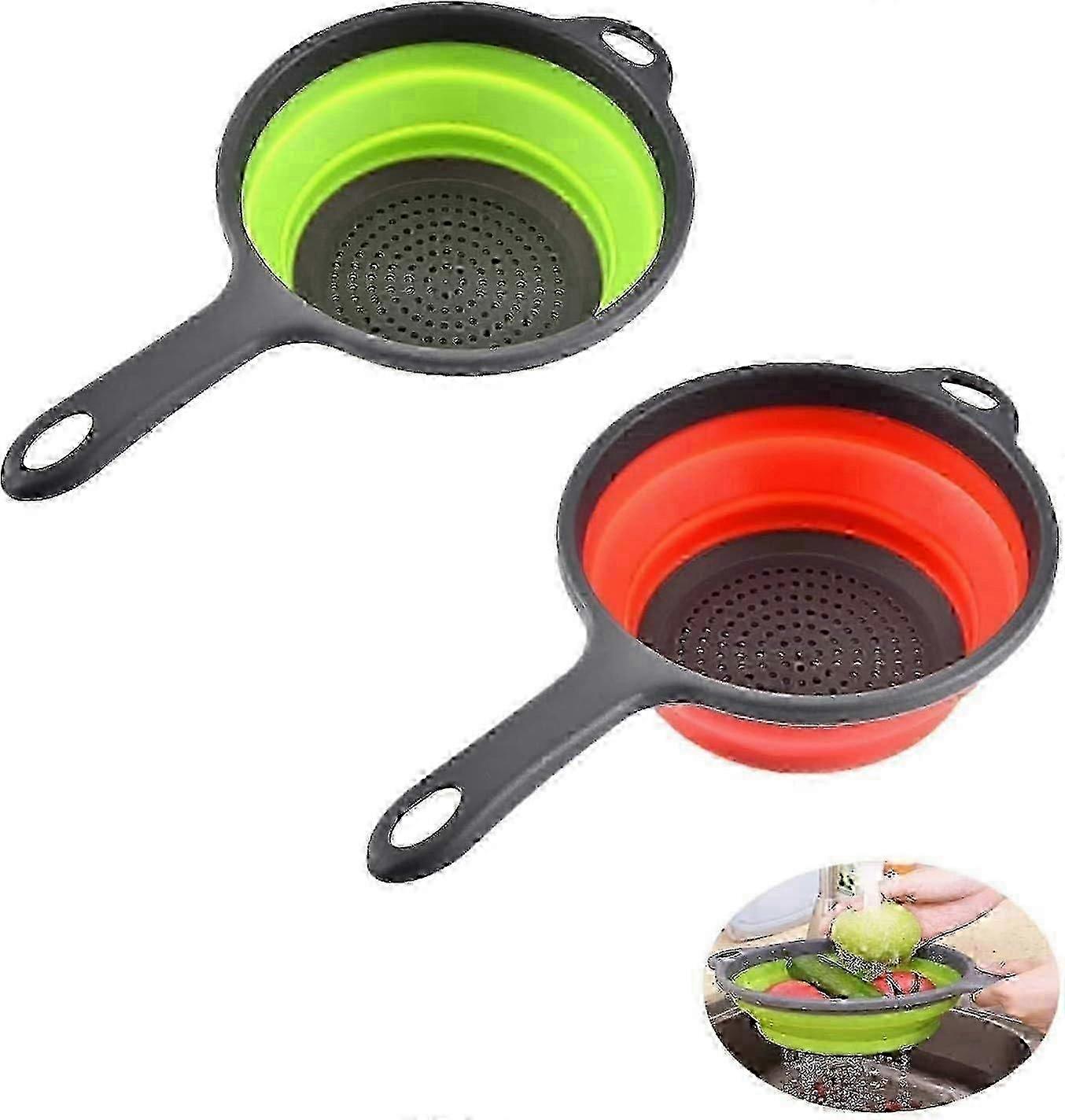 Foldable Colanders for Pasta Vegetable Drainer, Non-Slip Handles, Compact Travel Size, Collapsible Silicone Strainer