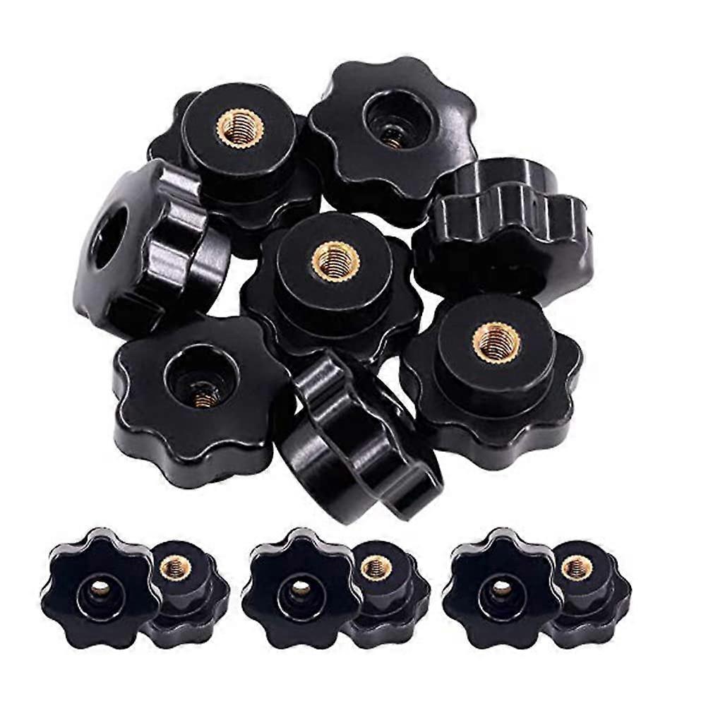 M6 Button Clamp Through Hole Set Brass Inner Thread Screw Knob Black Plastic Pack of 15