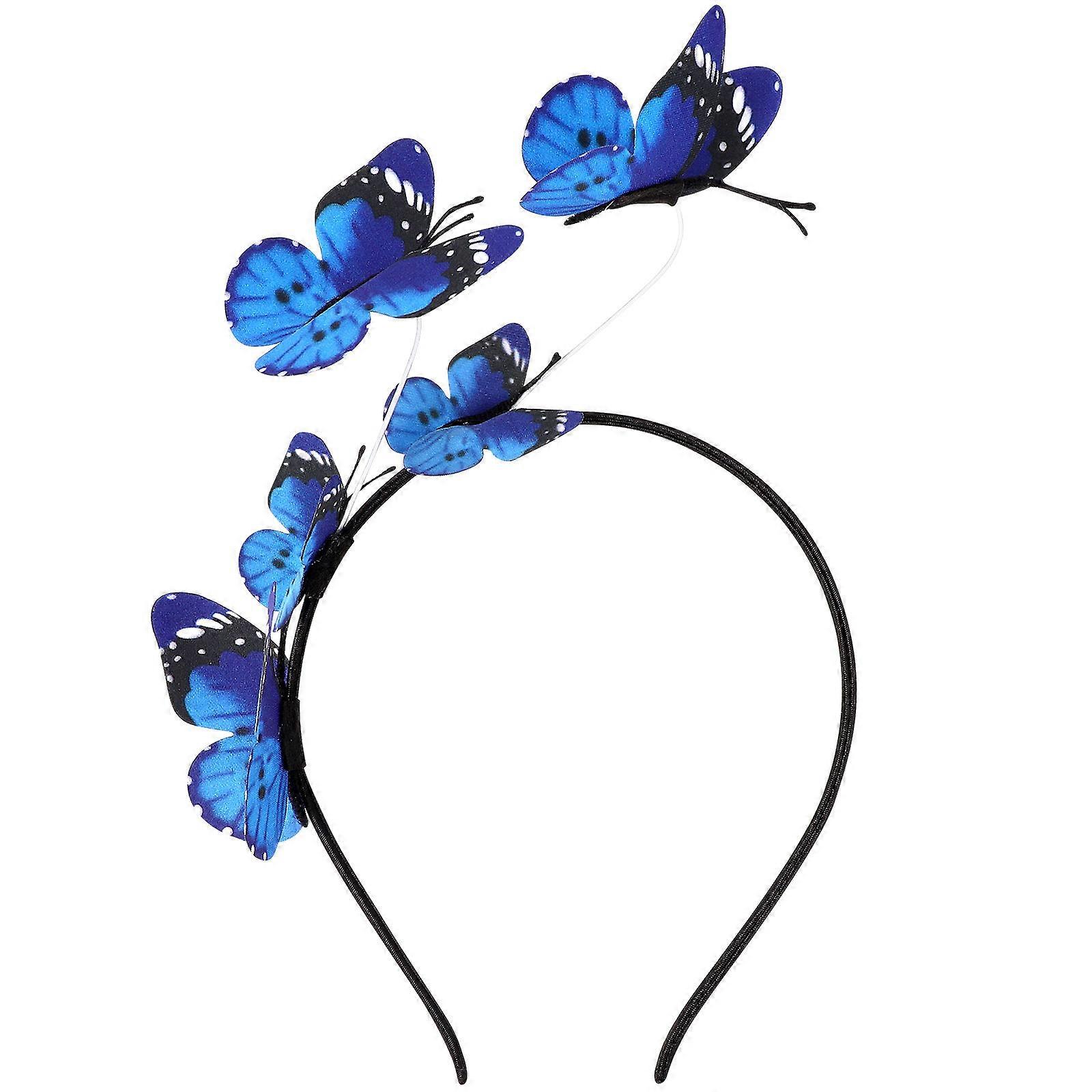 Butterfly Headband for Women with 3D Decorative Design and Elastic Fabric Blue One Size Fits Most