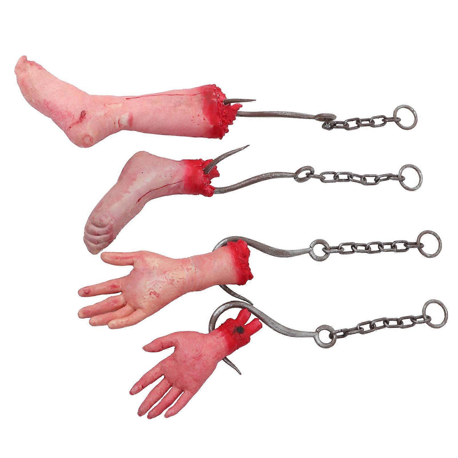 Severed Hands and Feet Set Broken Body Parts Prop for Halloween Scary Decor latex Assorted Color
