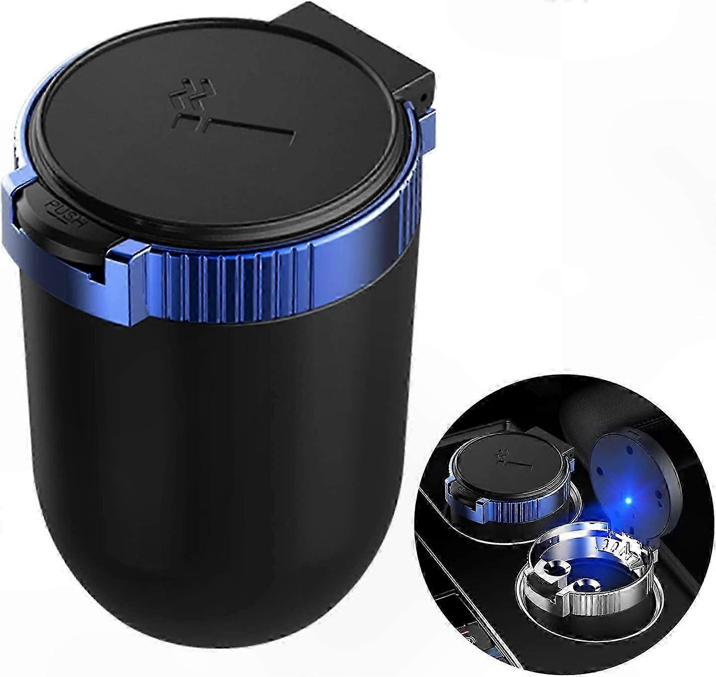 Portable Car Ashtray with Lid, Mini Trash Can, LED Light, Windproof Design for Travel, Detachable