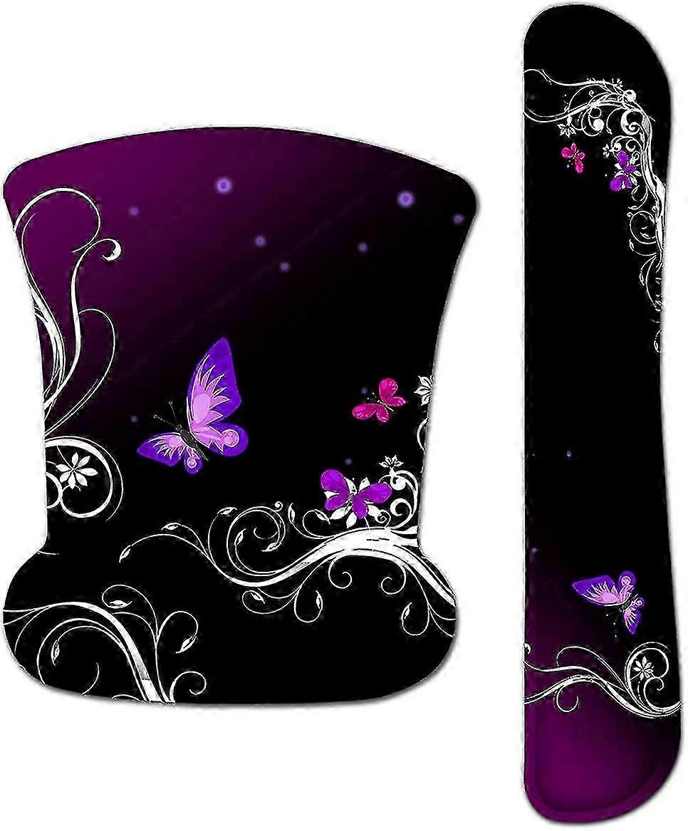 Ergonomic Mouse Pad for Keyboard & Laptop, Non-slip Raised Memory Foam for Easy Typing & Pain Relief, Purple Butterfly