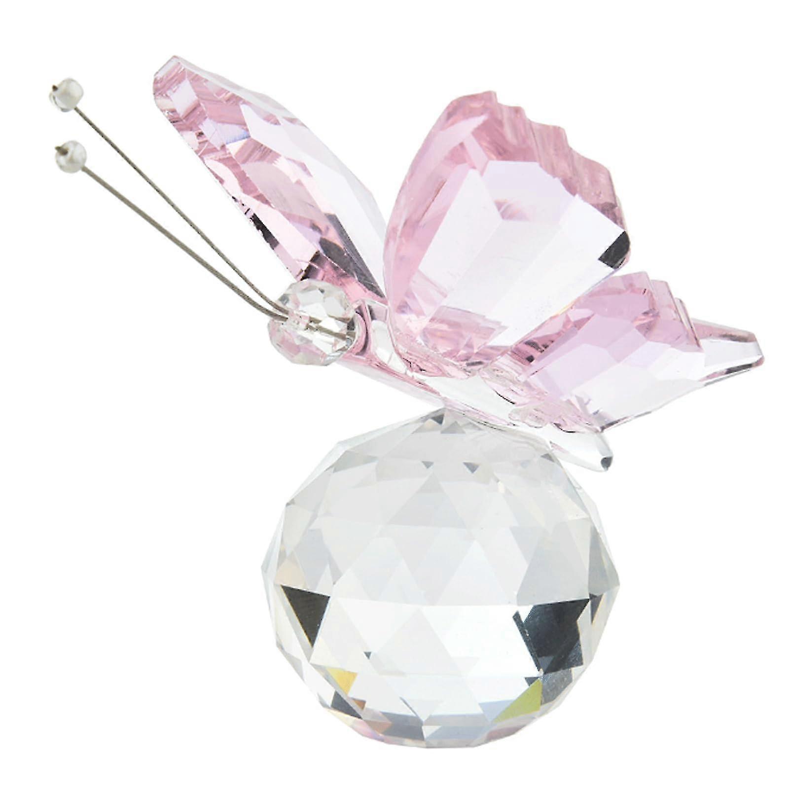 クリスタルバタフライフィギュア付きガラスペーパーウェイト - ピンクの家の結婚式の装飾、動物の装飾品、ミニチュアのお土産ギフト Ref: 7353