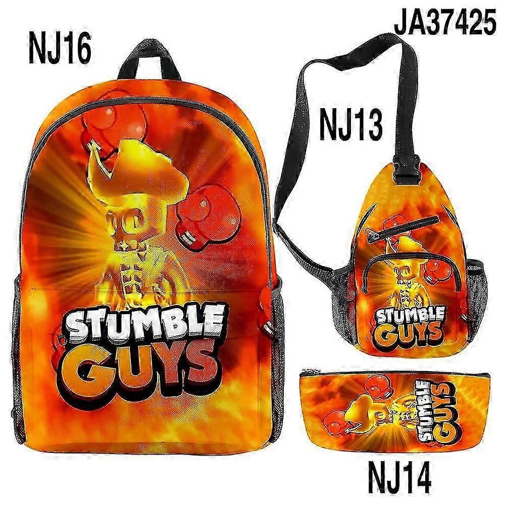 Stumble Guys Backpack Pencil Bag Satchel Three-piece Set