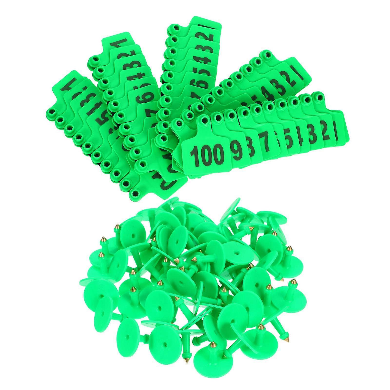 Ear Tags For Cows And Goats Identification Rectangular Green 7.50X6.00X0.10CM TPU Material Tracking 100Pack