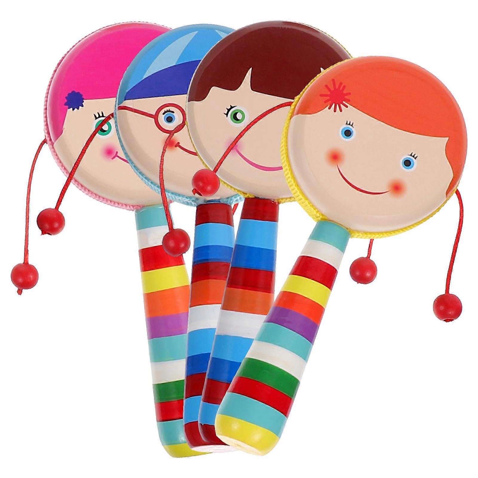4pcs Handheld Wooden Rattles for Sound Stimulation and Hearing Development – Lightweight Educational Toy for Early Learning and Play