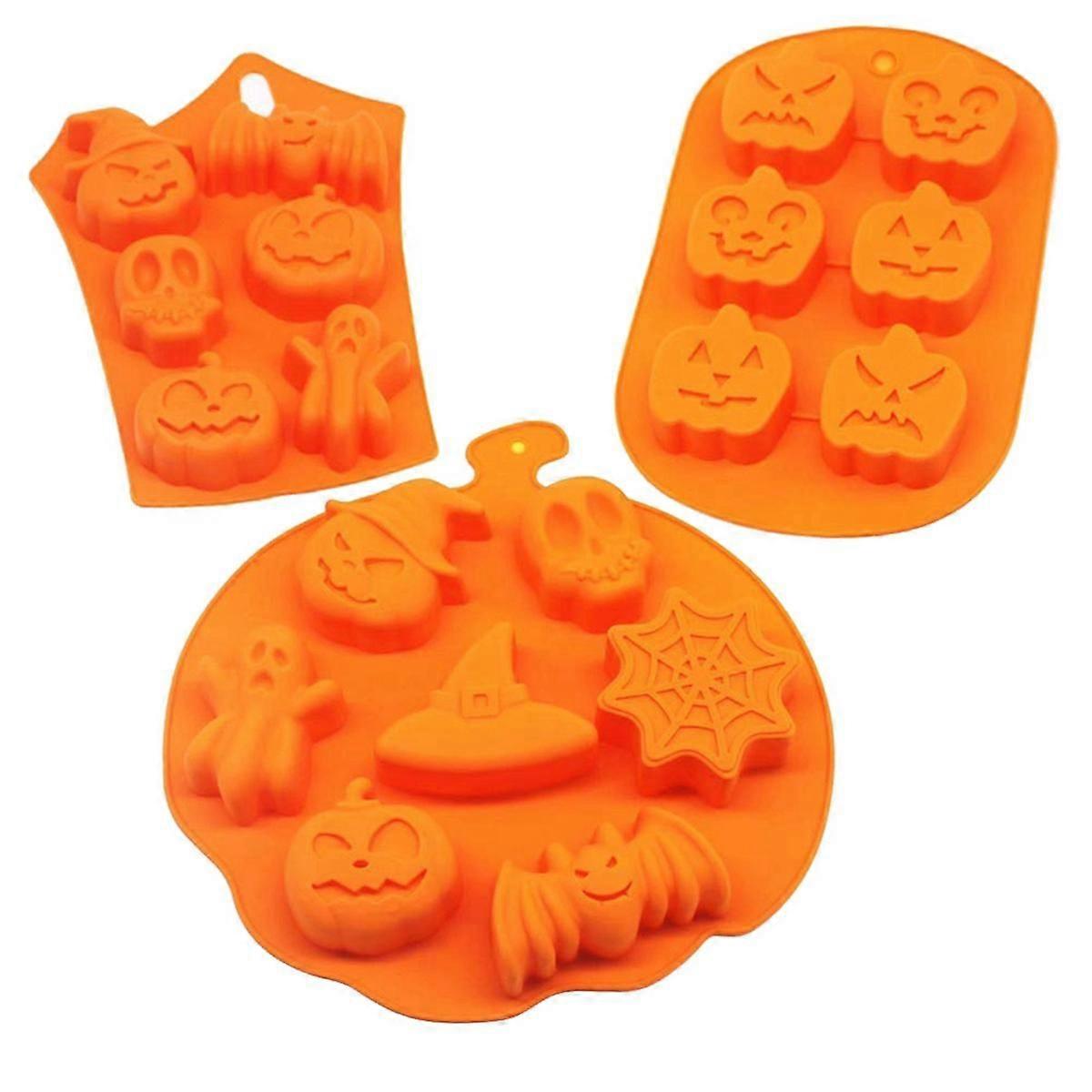 3 PCS Silicone Halloween Ghost Pumpkin Baking Mold Set for Party Gift Handmade Soap Mold with Shape